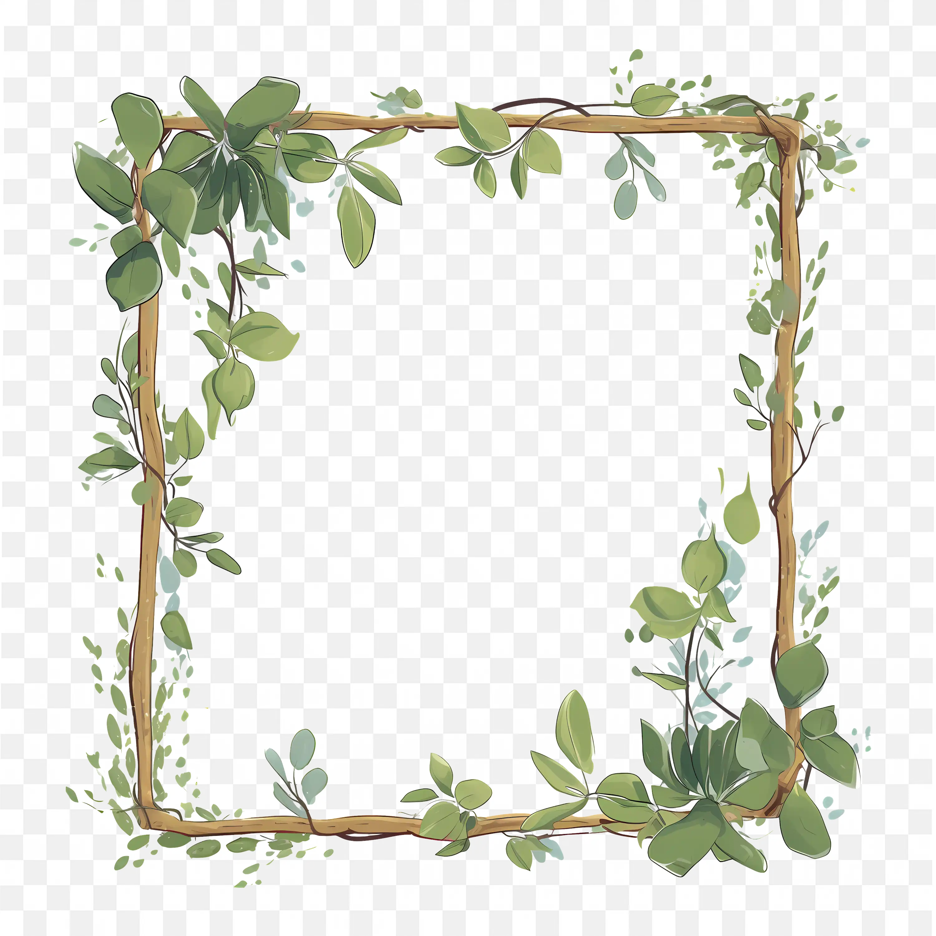 Green Leafy Vine Square Border with Natural Garden Style