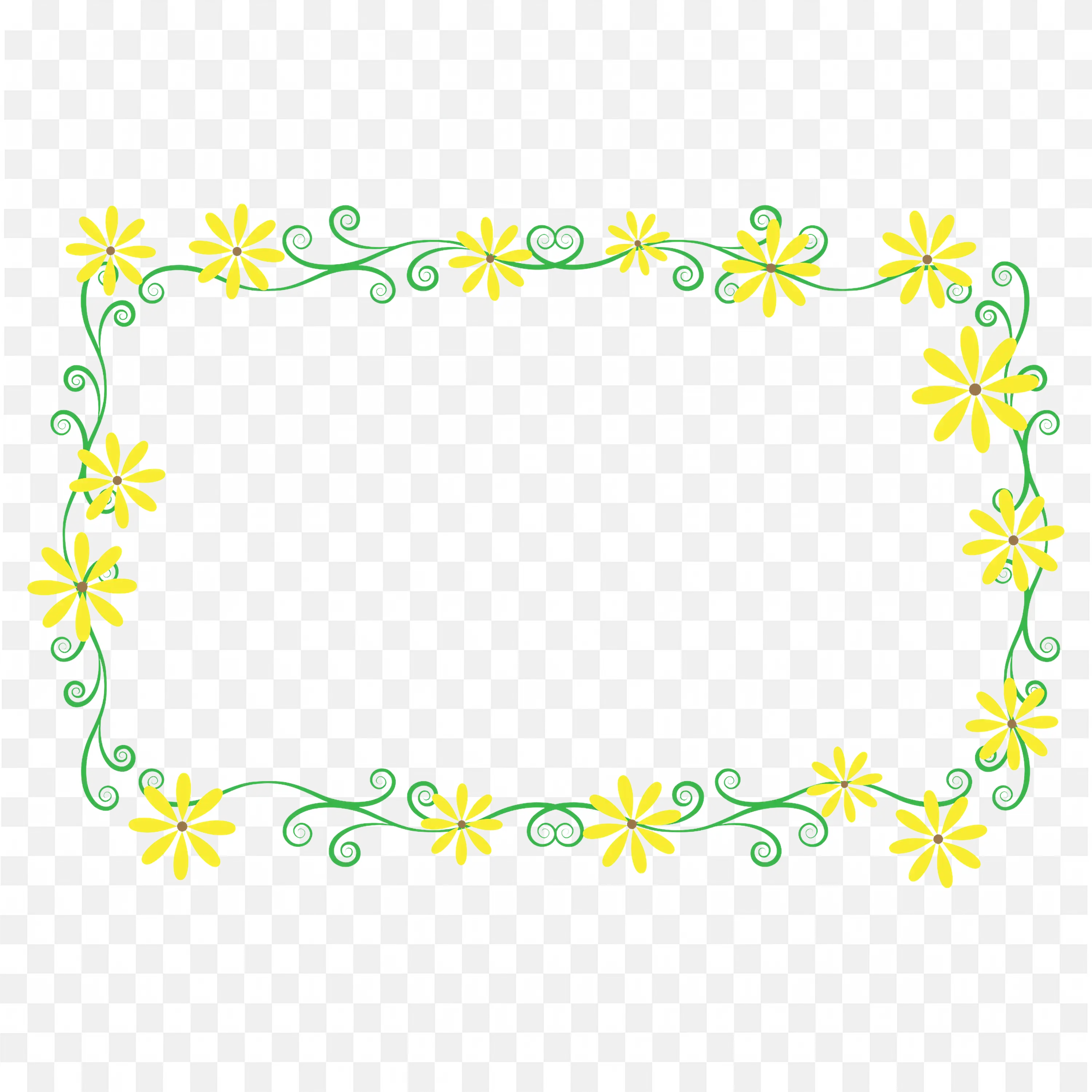 Green Yellow Border Frame with Daisy and Leaf Elements