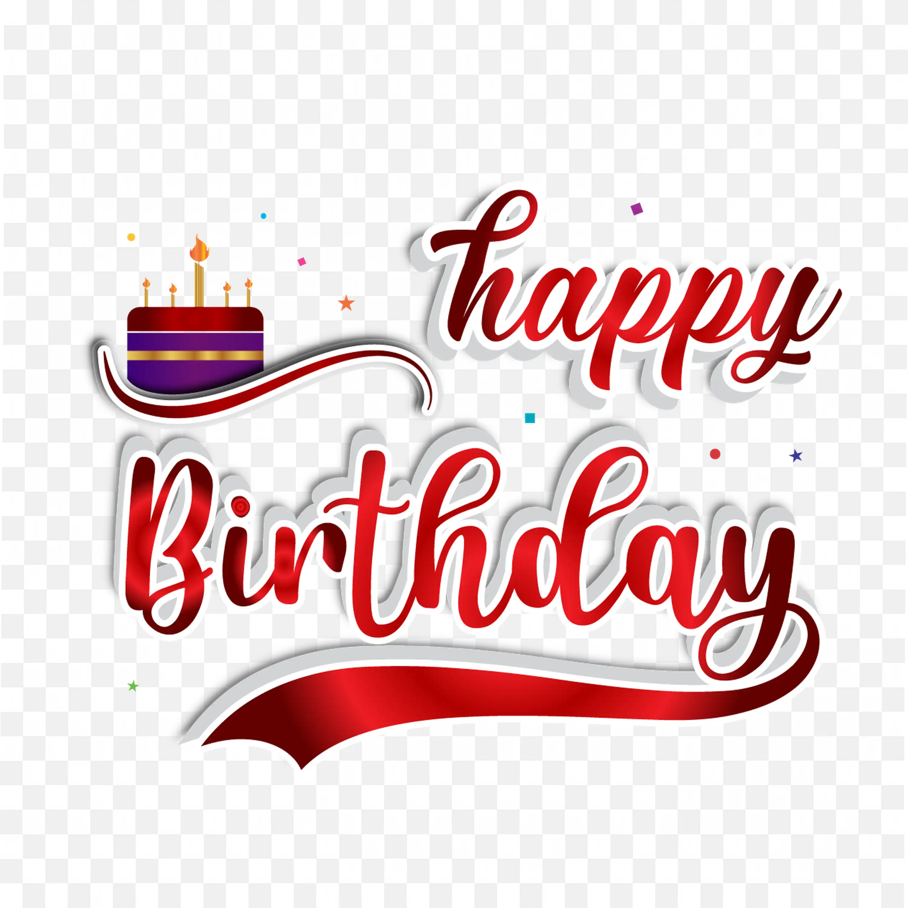 Happy Birthday Text with Cake and Candles Celebration Png