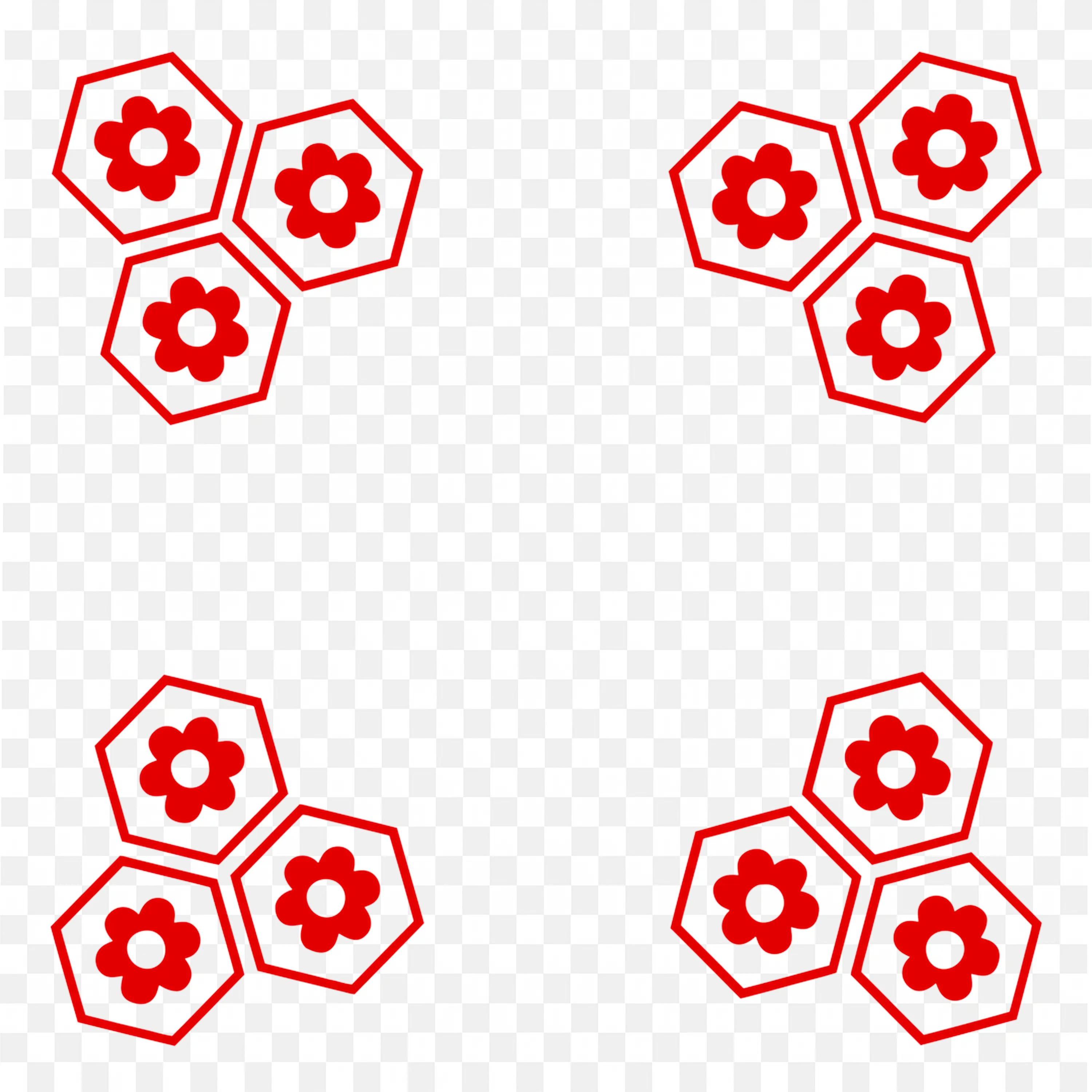 Hexagon Red Flower Frame on Blue Background for Kids