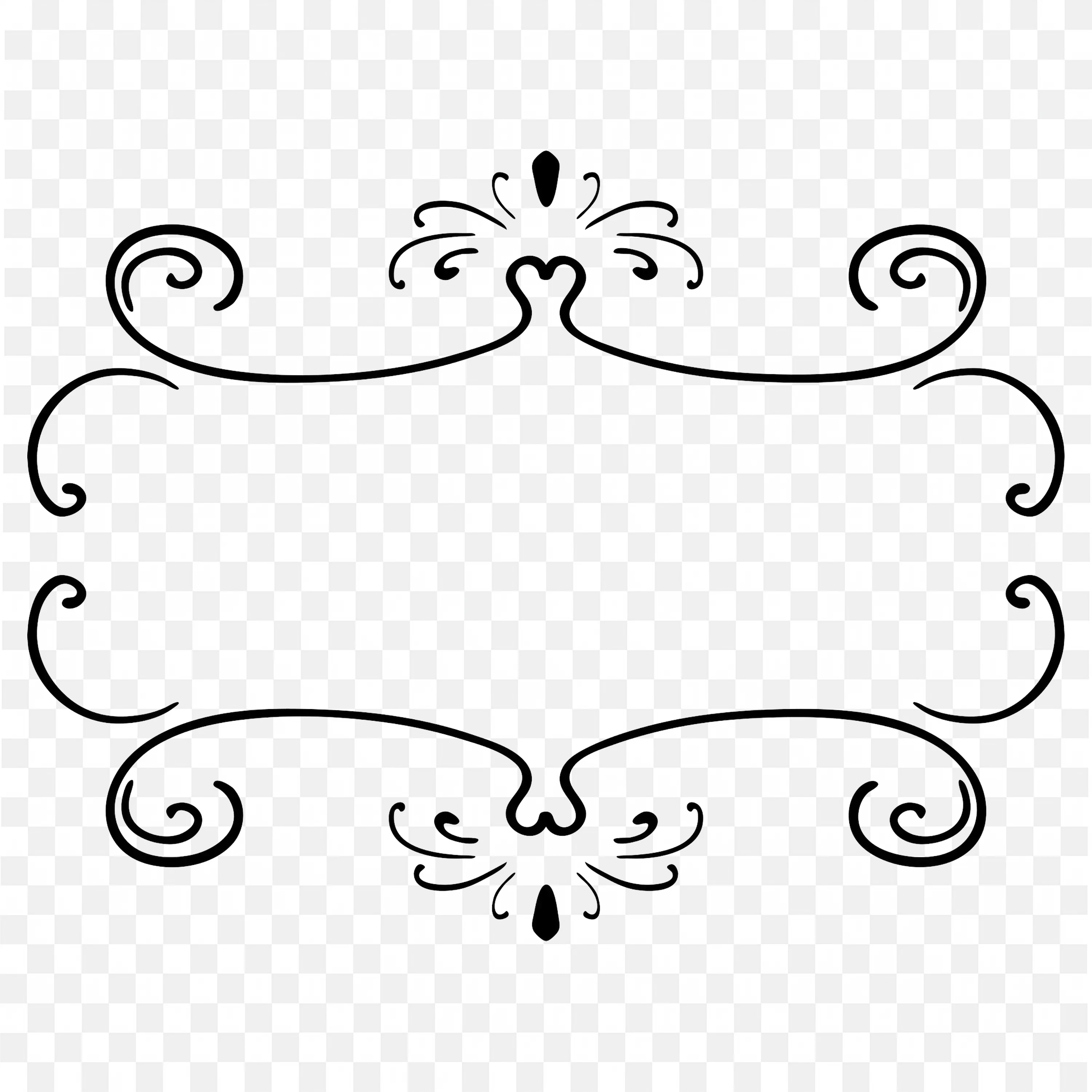 Horizontal Baroque Frame with Curled Scroll Edges Png