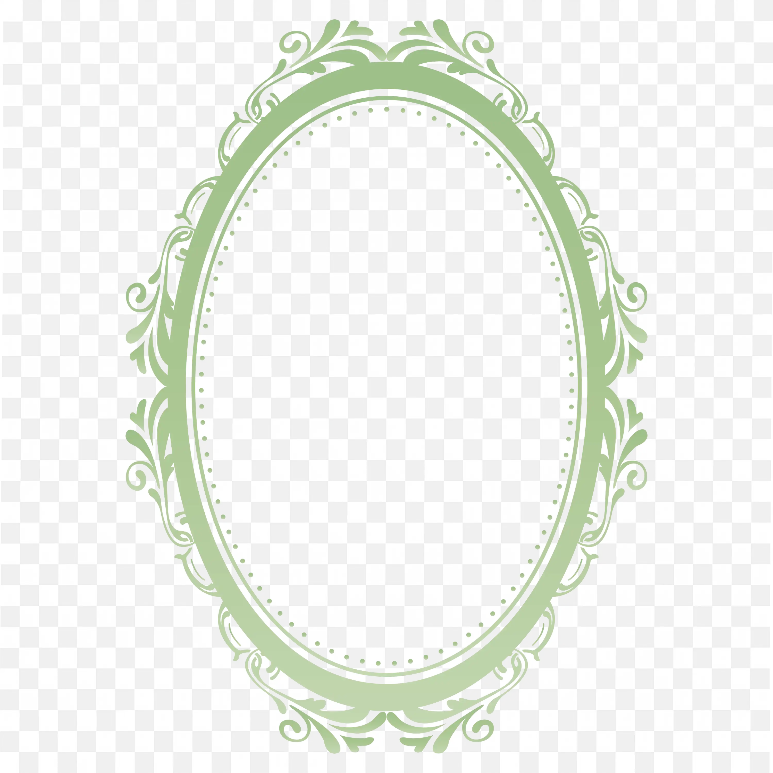 Light Green Oval Frame with Lacy Floral Leaf Pattern Png