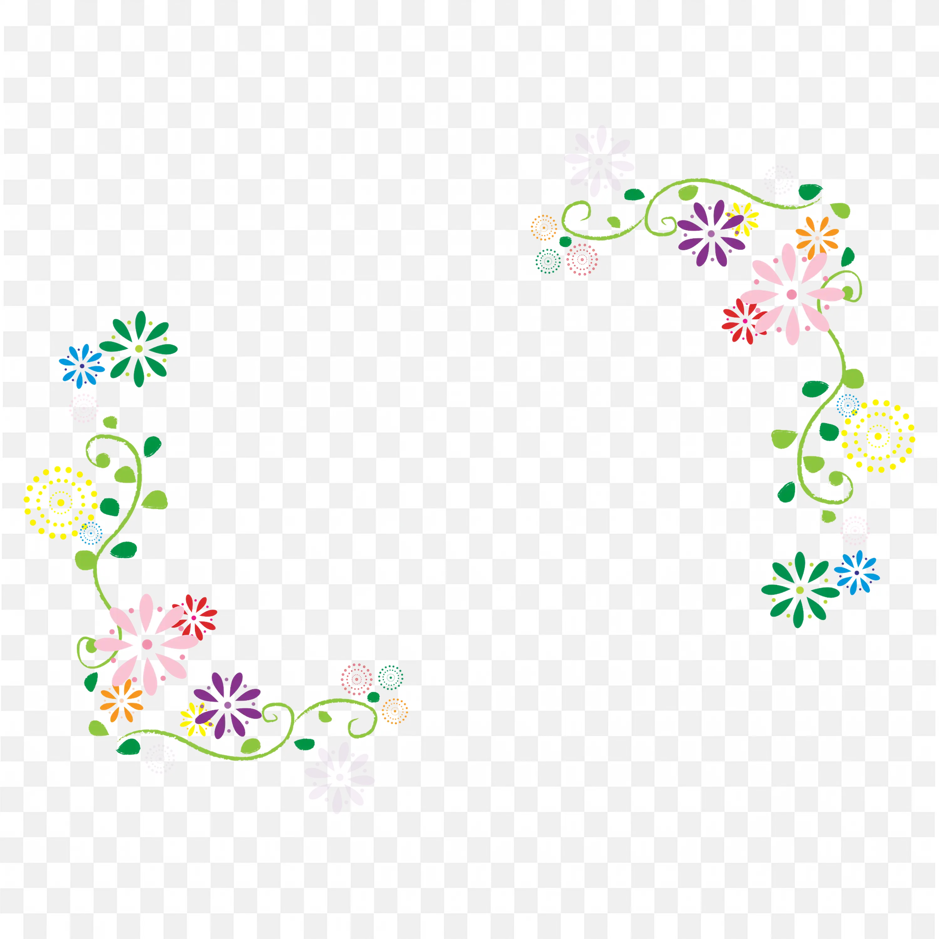 Light Pink Flower Border Frame with Vines Illustration Png