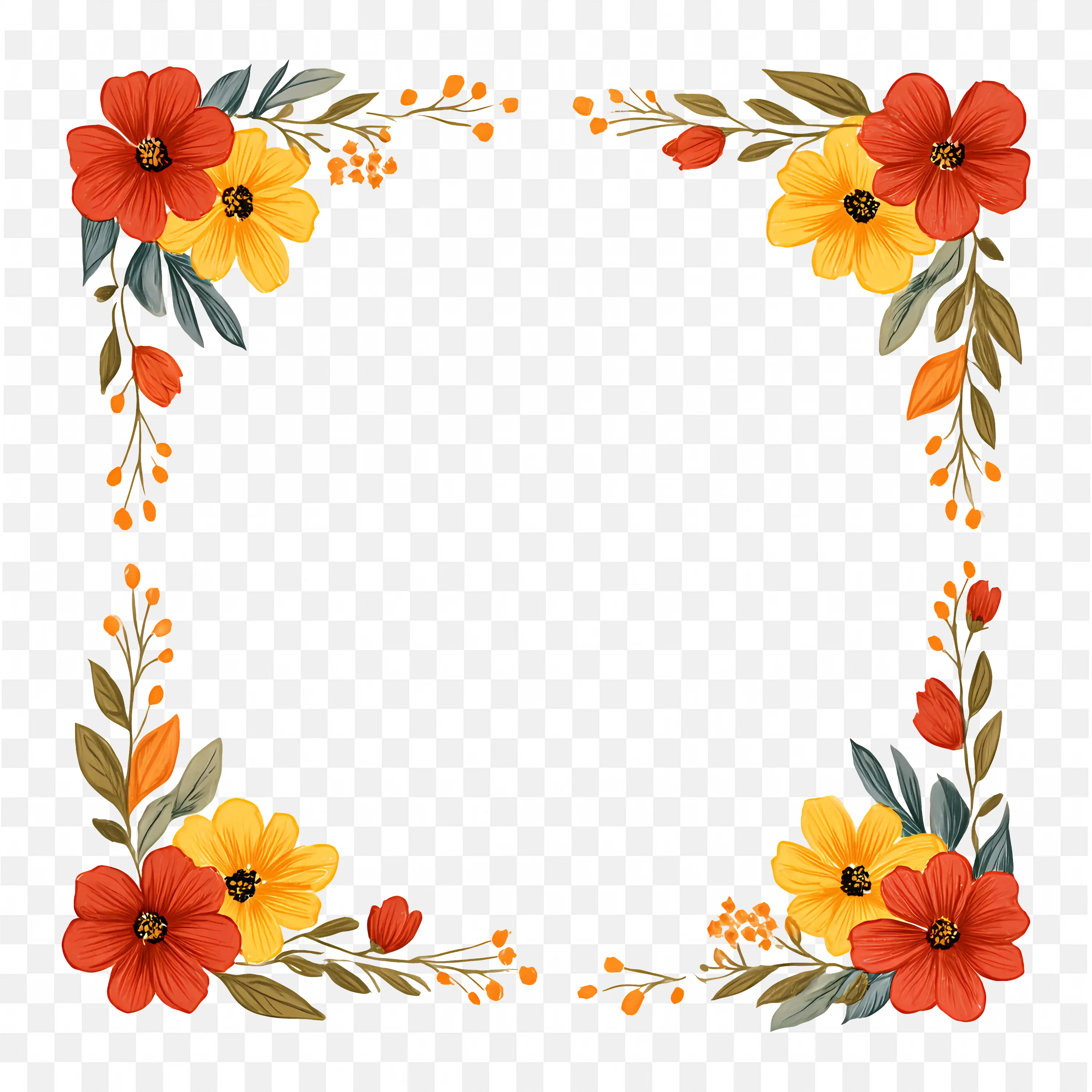 Orange Flower Square Border Frame with Autumn Feeling