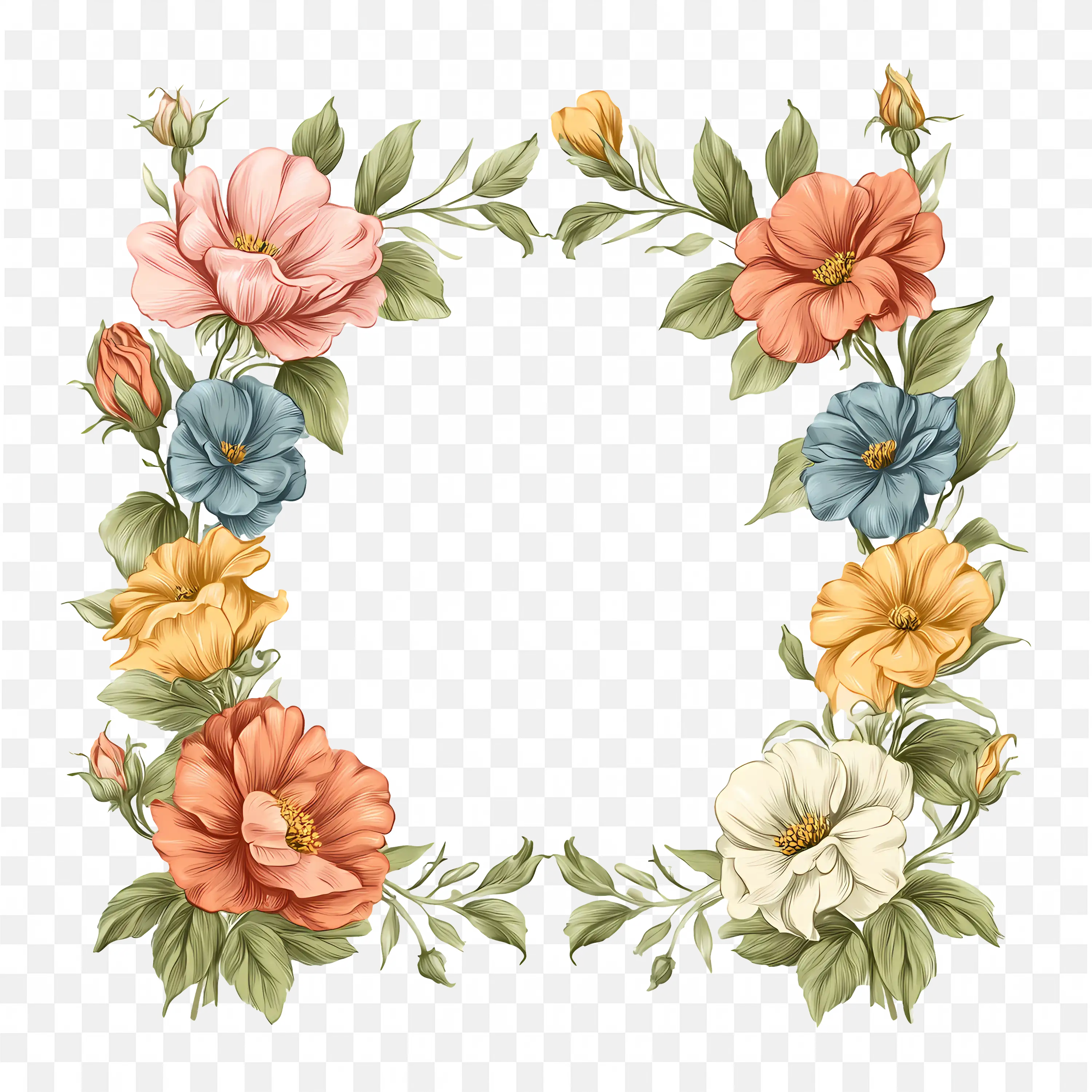 Orange and Yellow Roses Corner Floral Border Frame