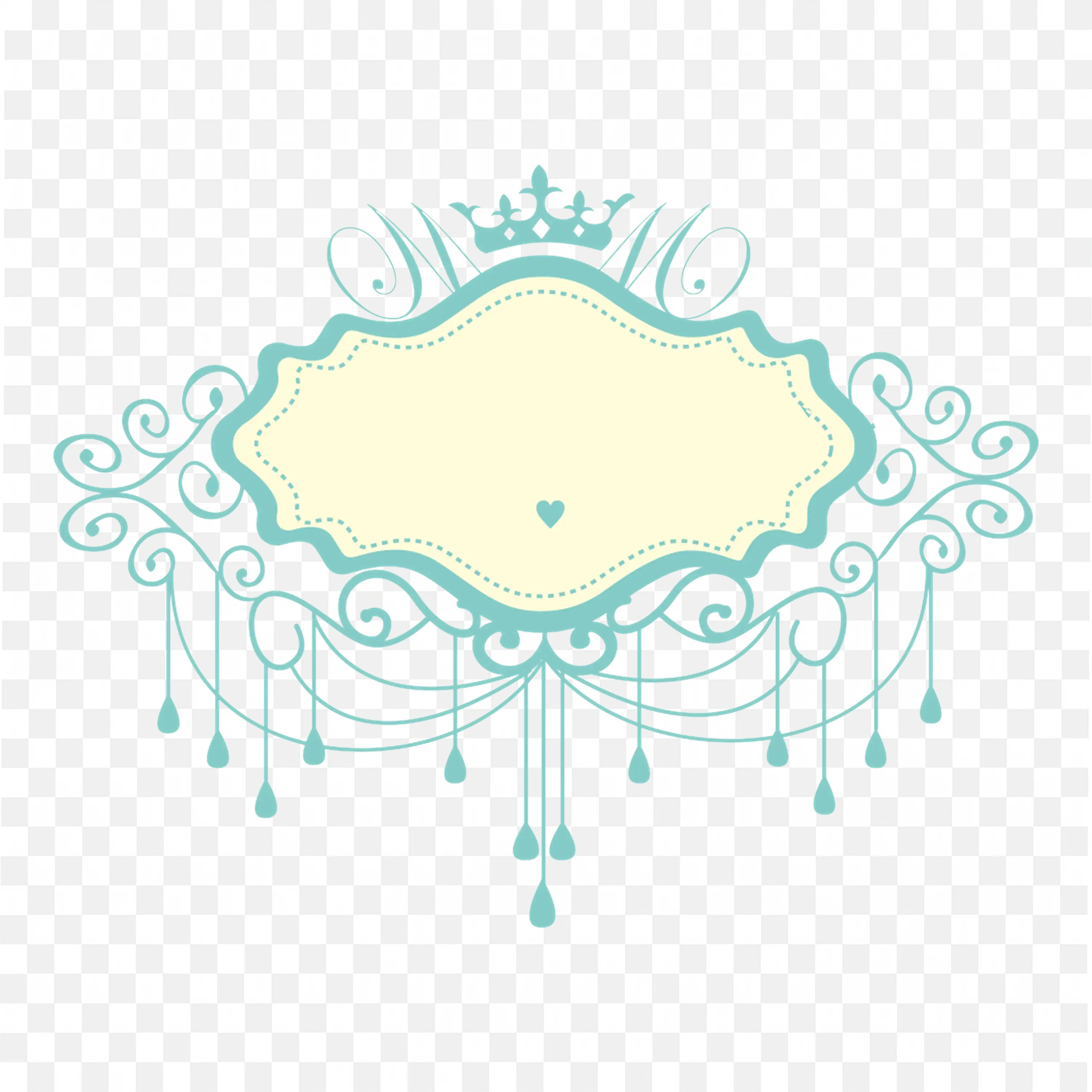 Ornate Blue Vintage Label Frame with Hanging Drops Png