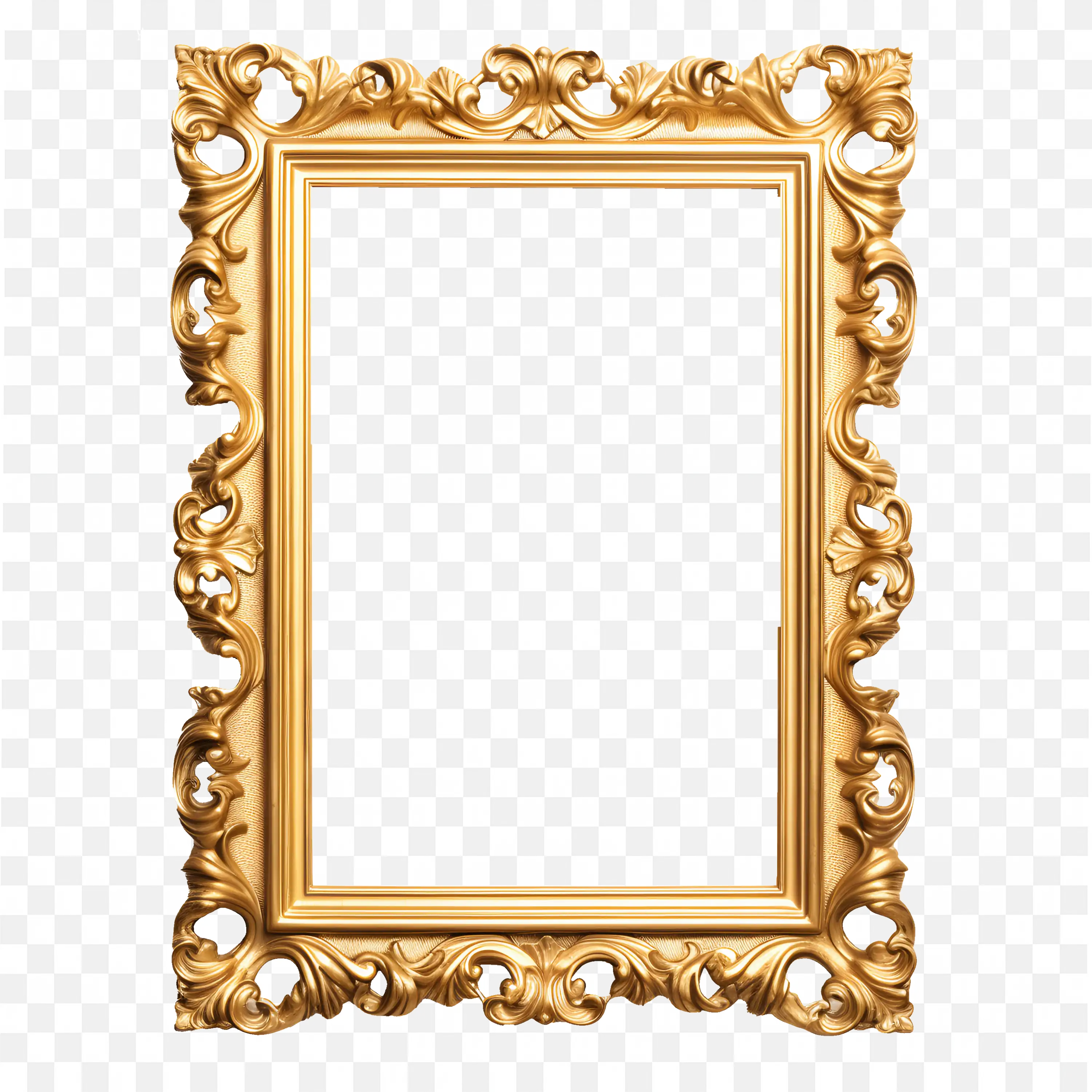 Ornate Golden Vintage Frame with Floral Decorative Design Png