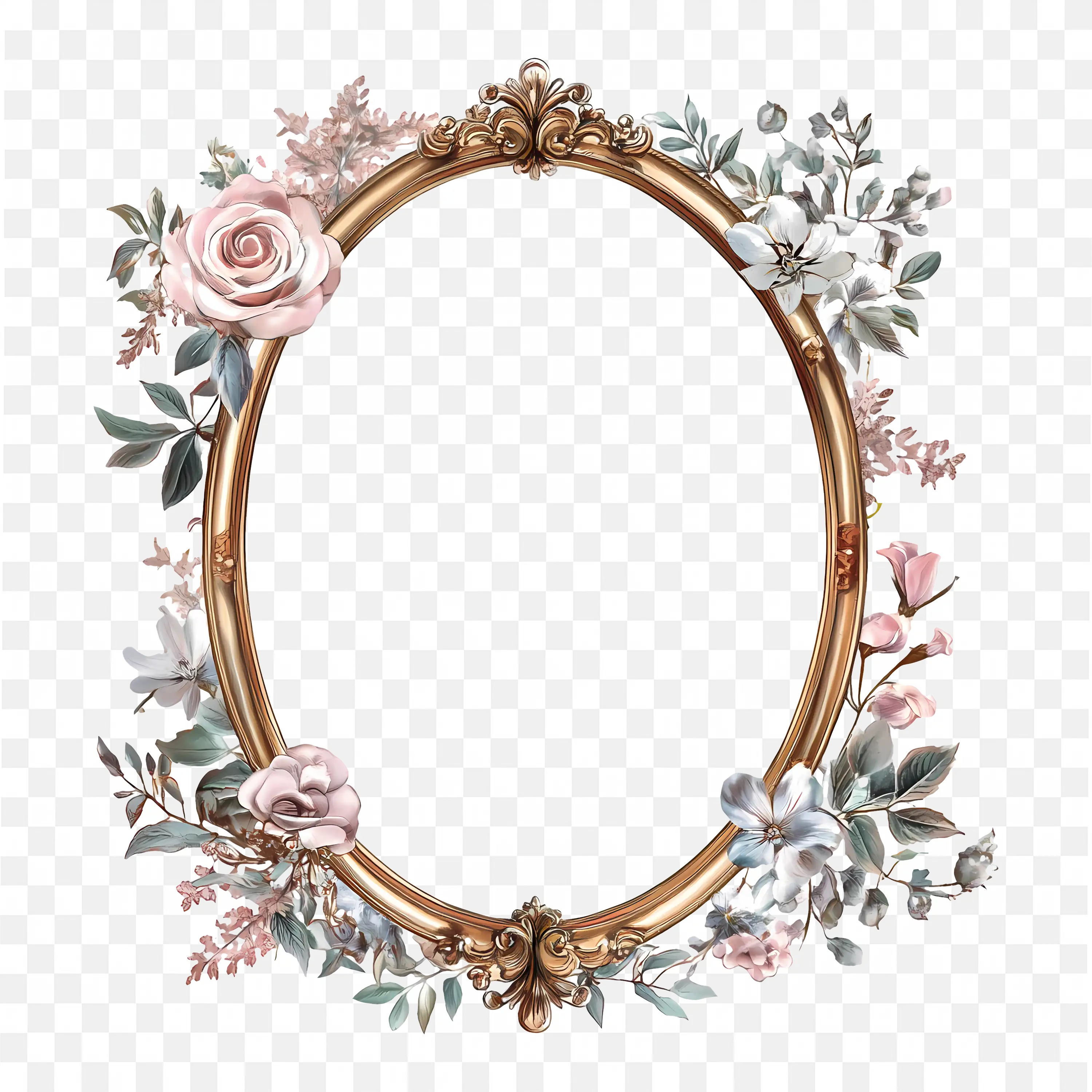 Oval Floral Frame with Leaves Elegant Classic Border
