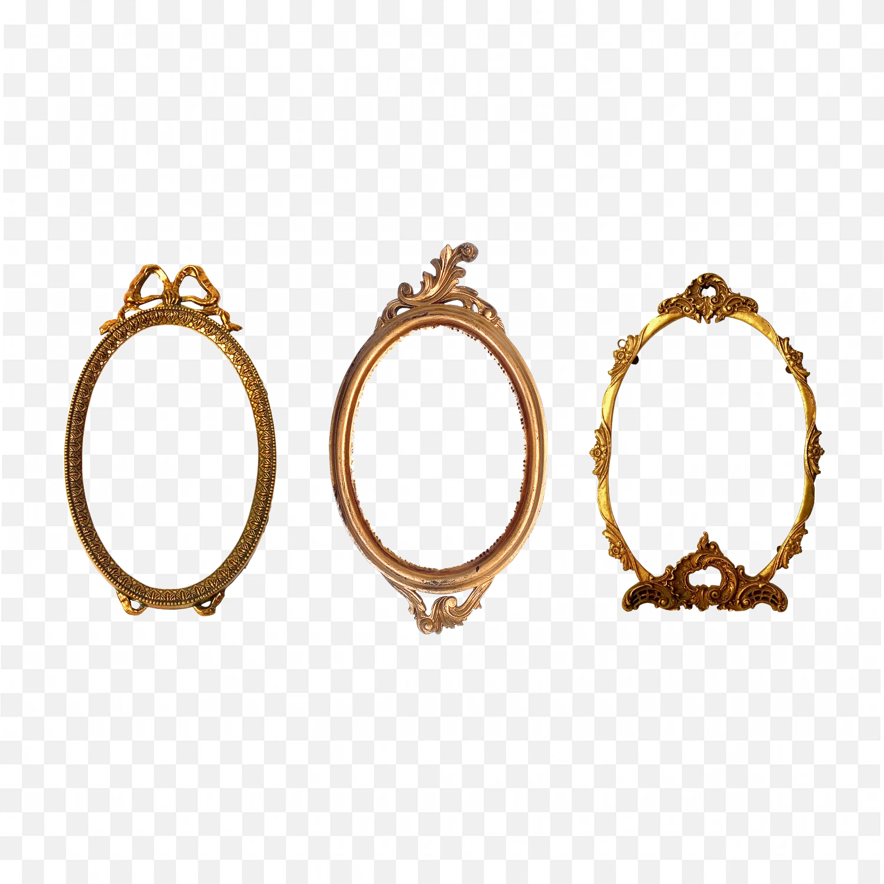 Oval Hanging Gold Frames Set with Thin Chains Design