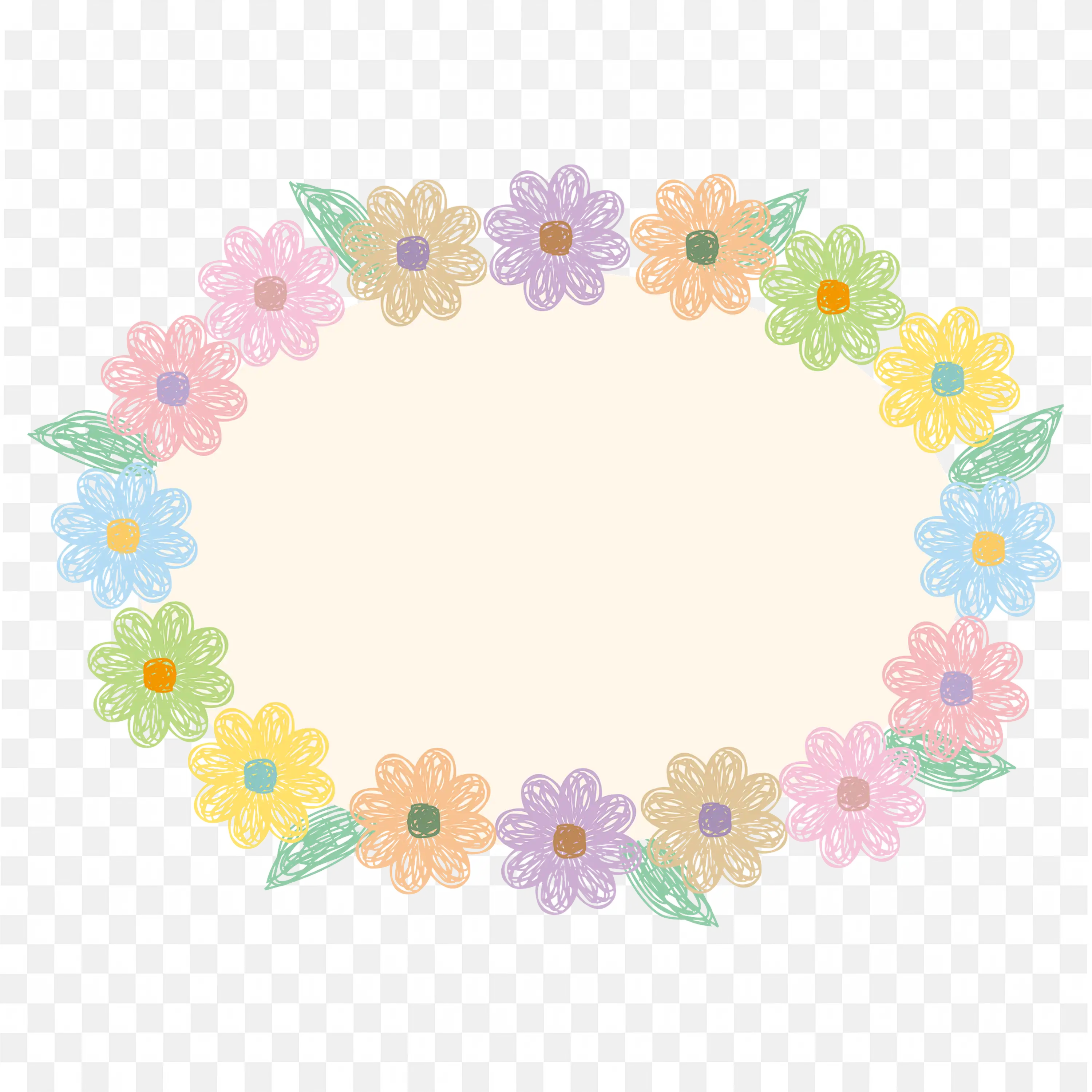 Pastel Color Flower Circle Frame with Beige Center Art