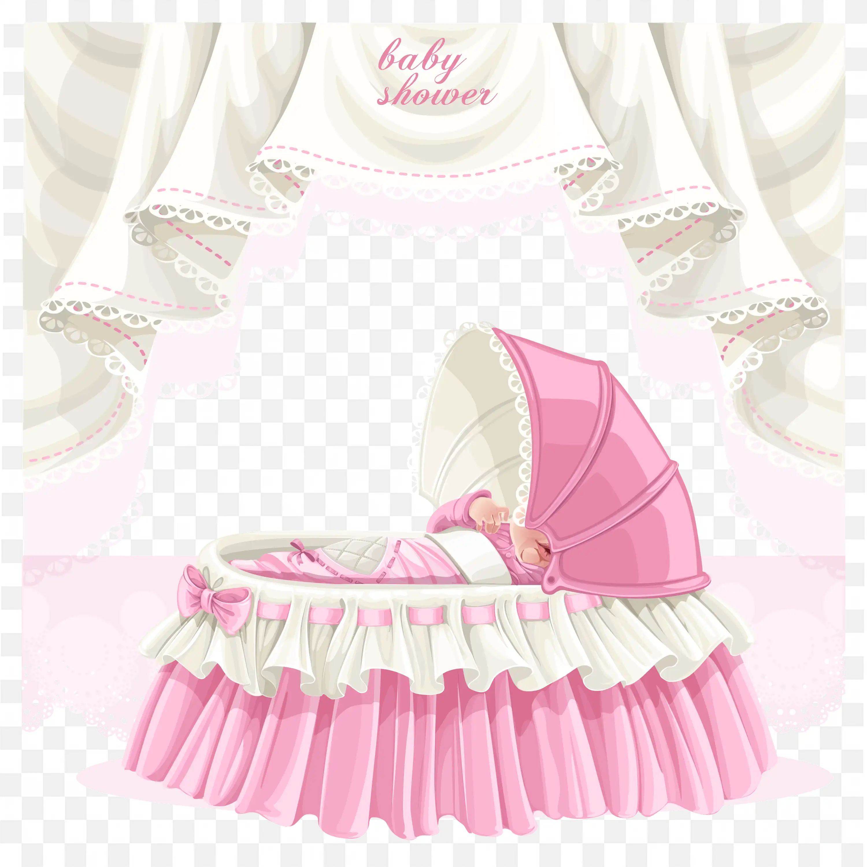 Pink Baby Cradle Frame with Soft Nursery Theme Design