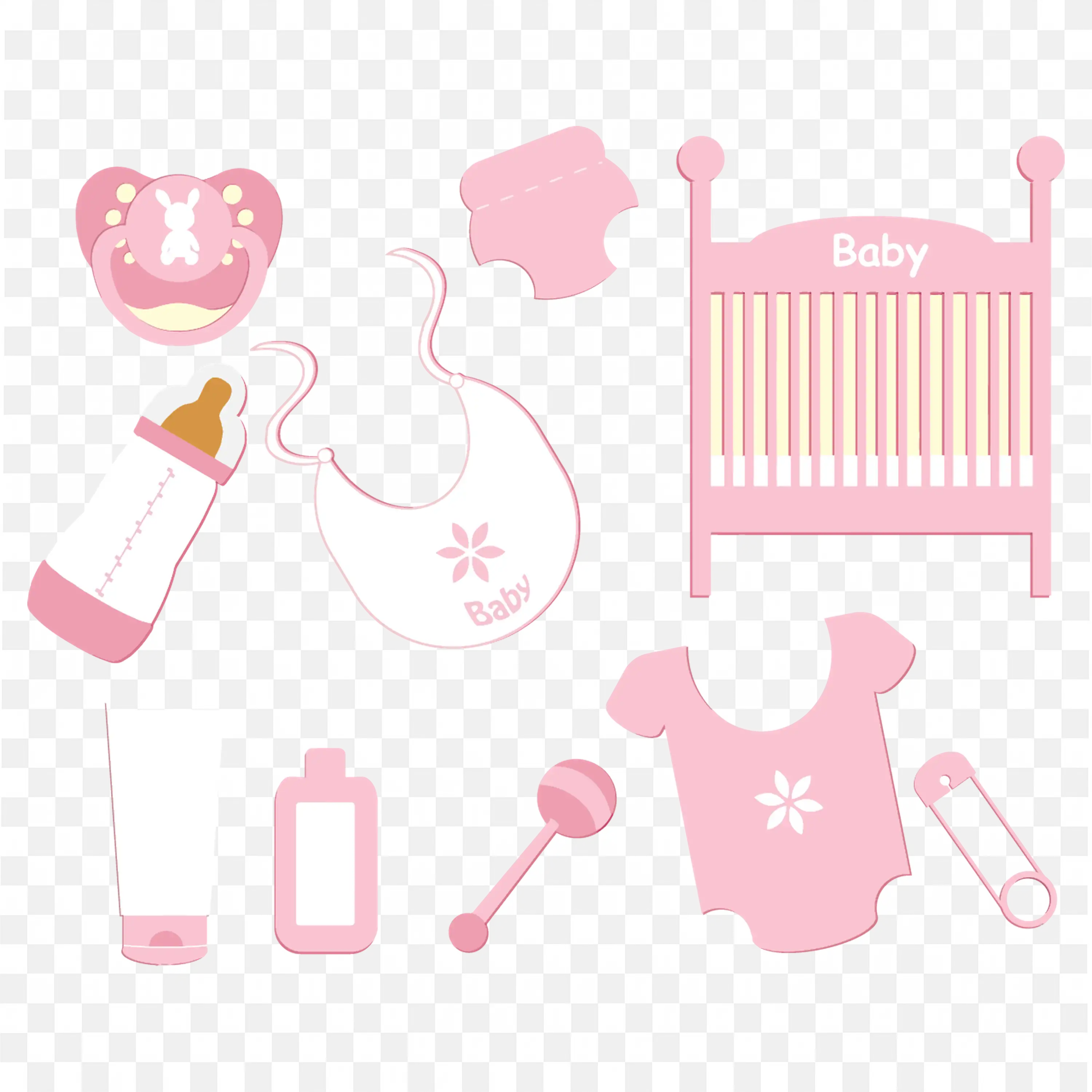 Pink Baby Girl Clothes and Toys Cute Nursery Frame Design Png