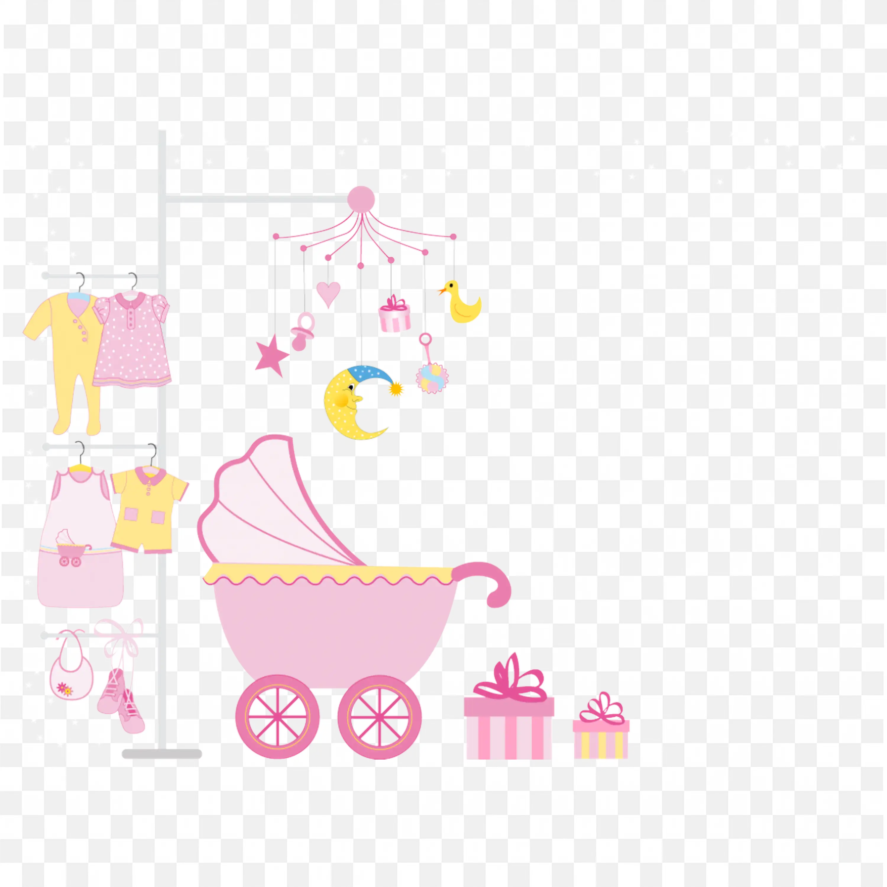 Pink Baby Stroller and Toys for Girl Themed Baby Shower
