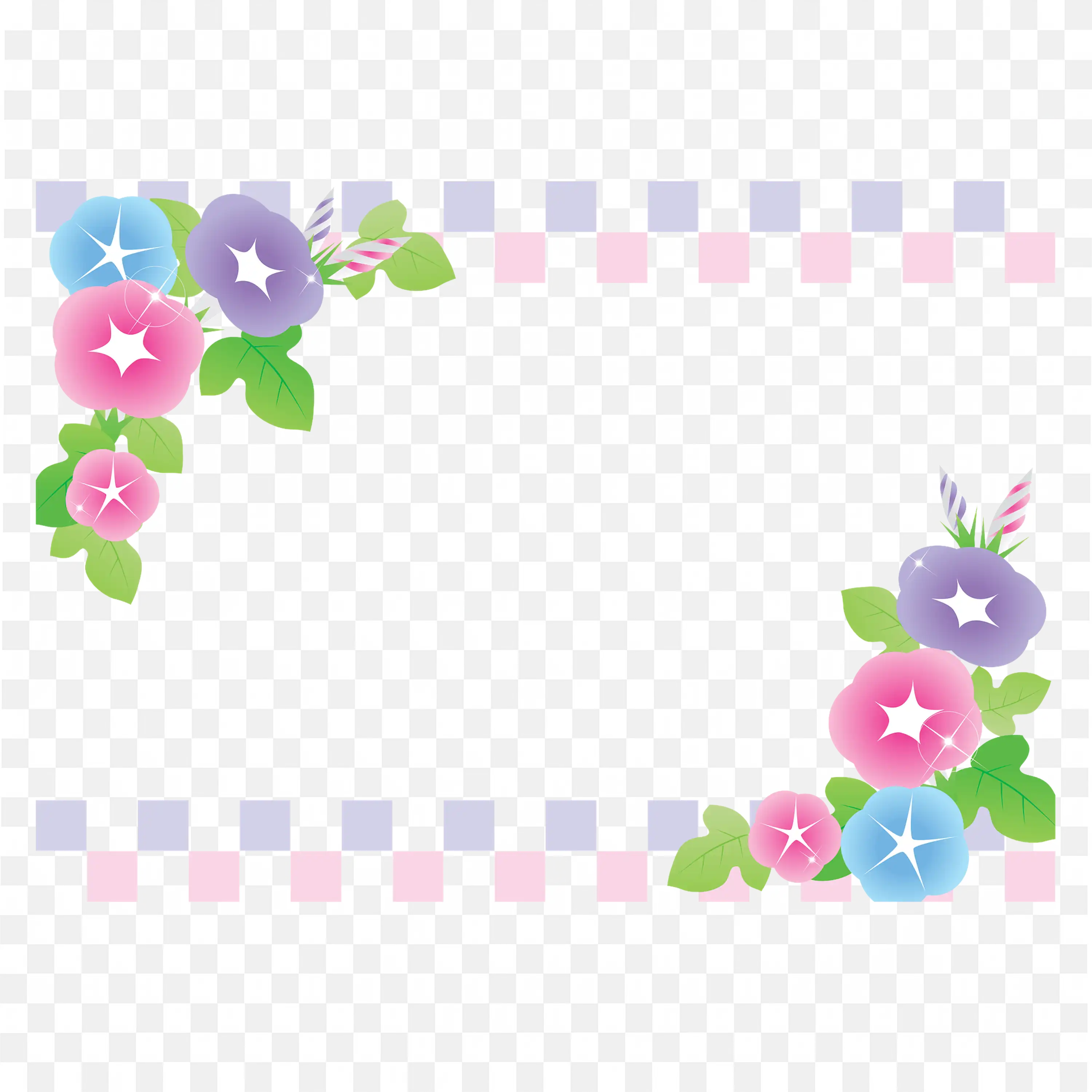 Pink and Blue Flower Corner Border Frame Png Image