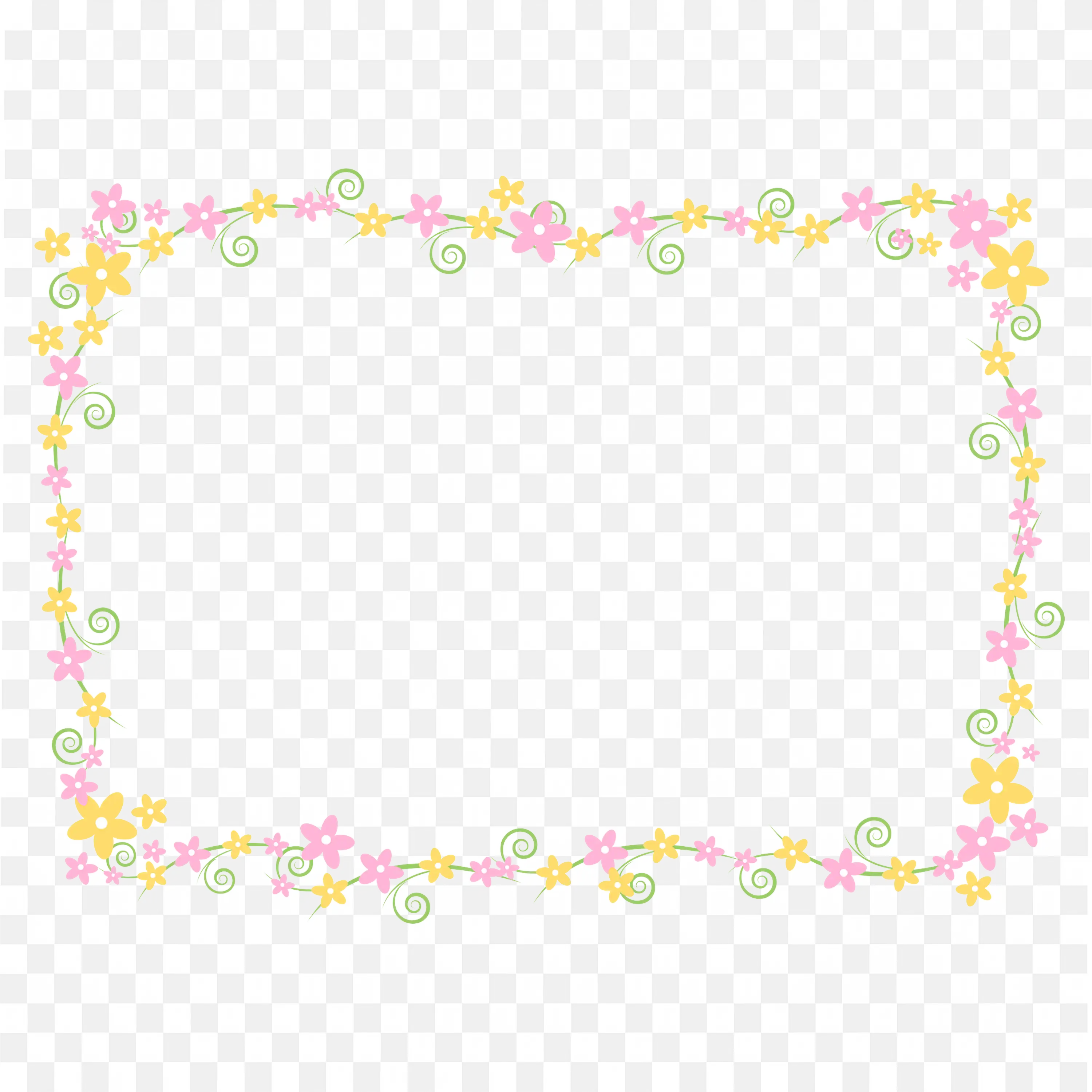 Pink Floral Rectangular Frame with White Center Png
