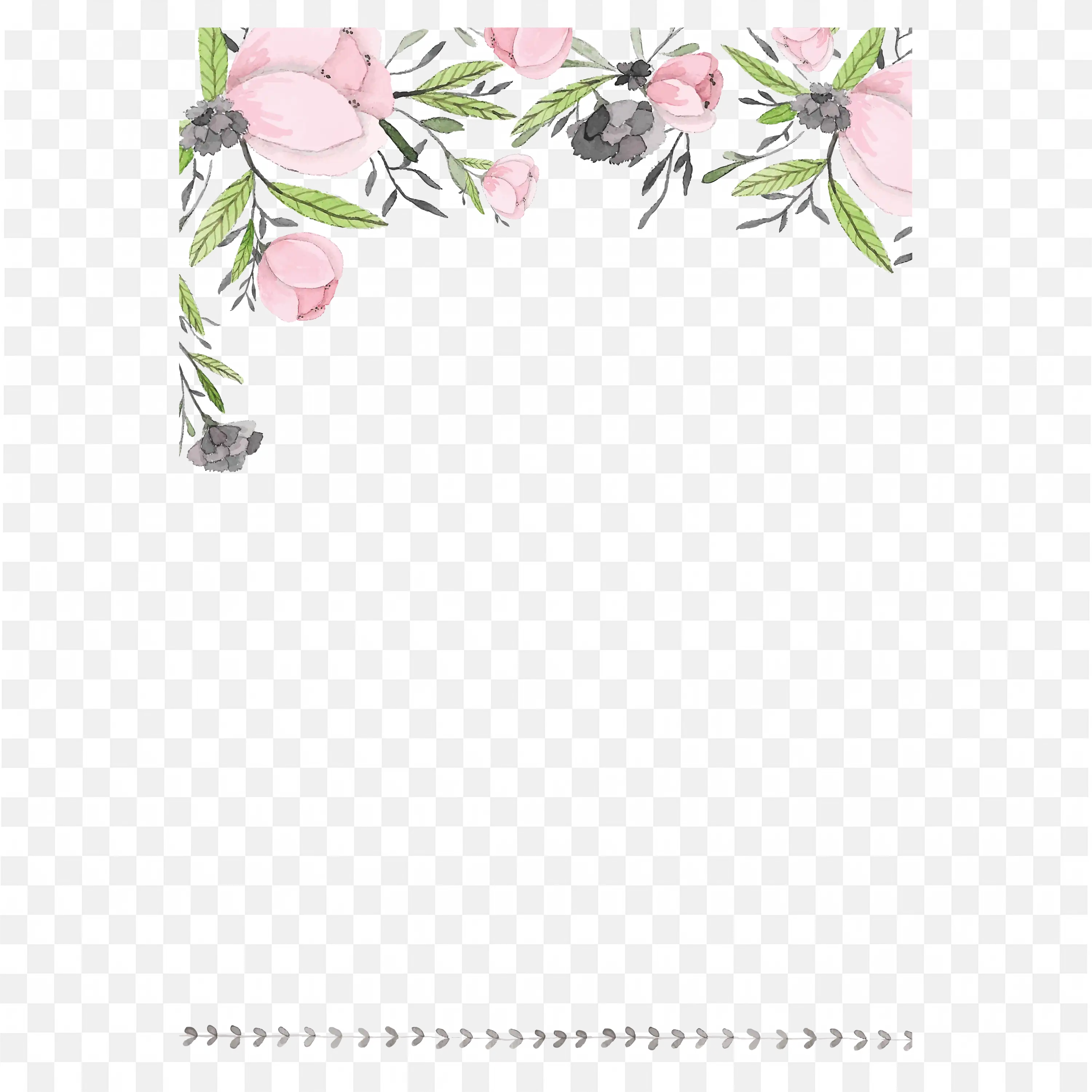 Pink Flower Corner Frame with Dotted Note Lines Png