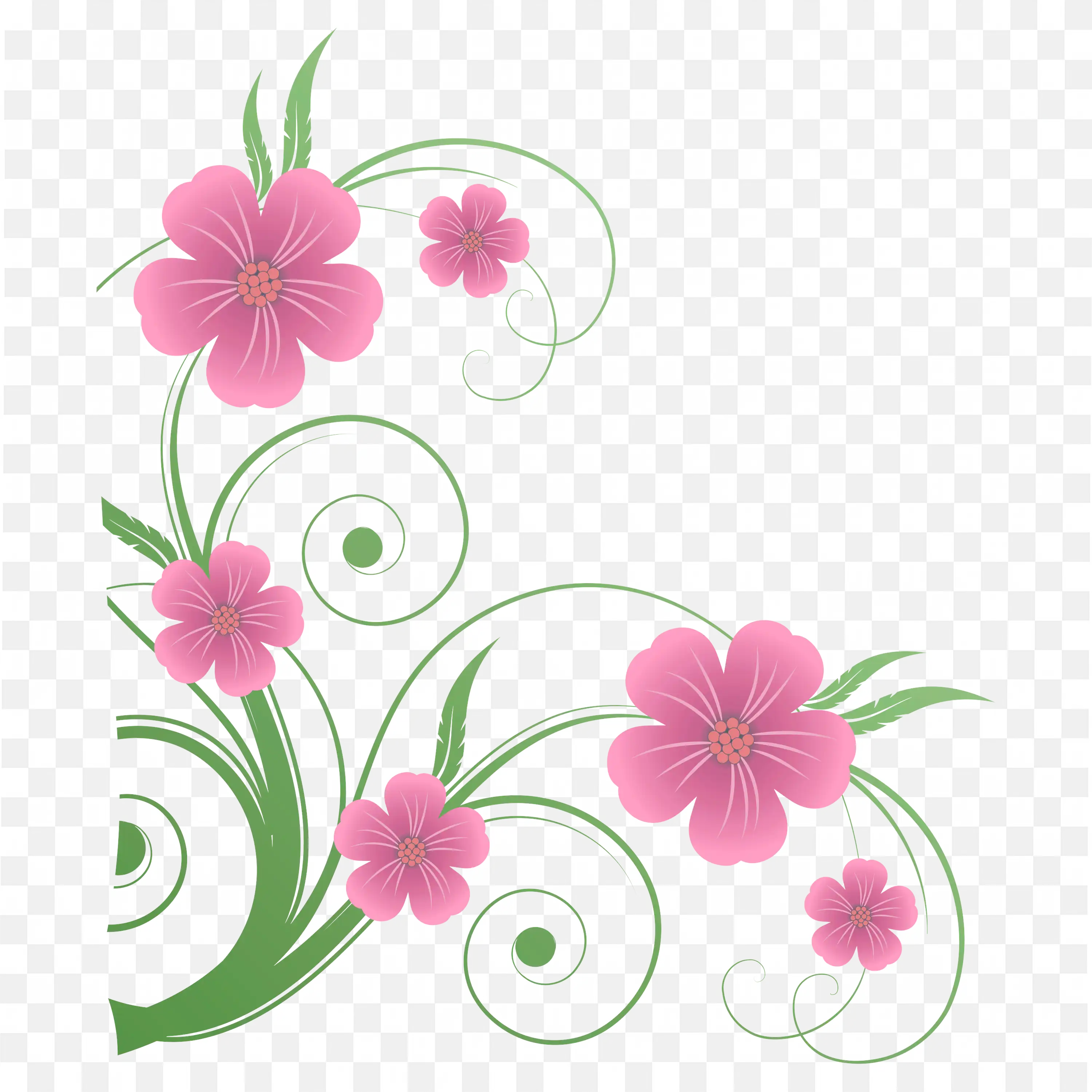 Pink Flowers with Swirl Vines Decorative Frame Png File