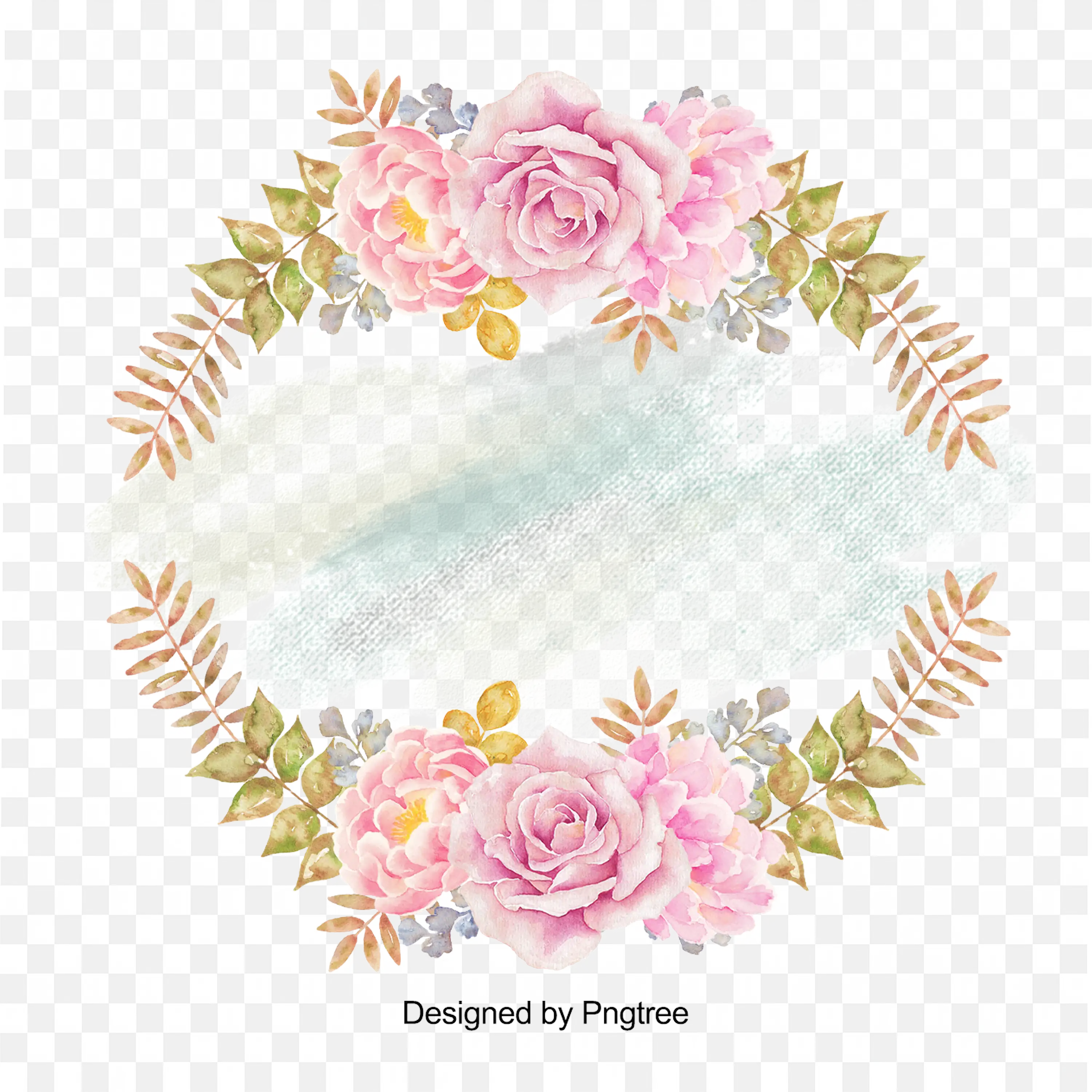 Pink and Gold Circular Border with Clouds and Flowers Png