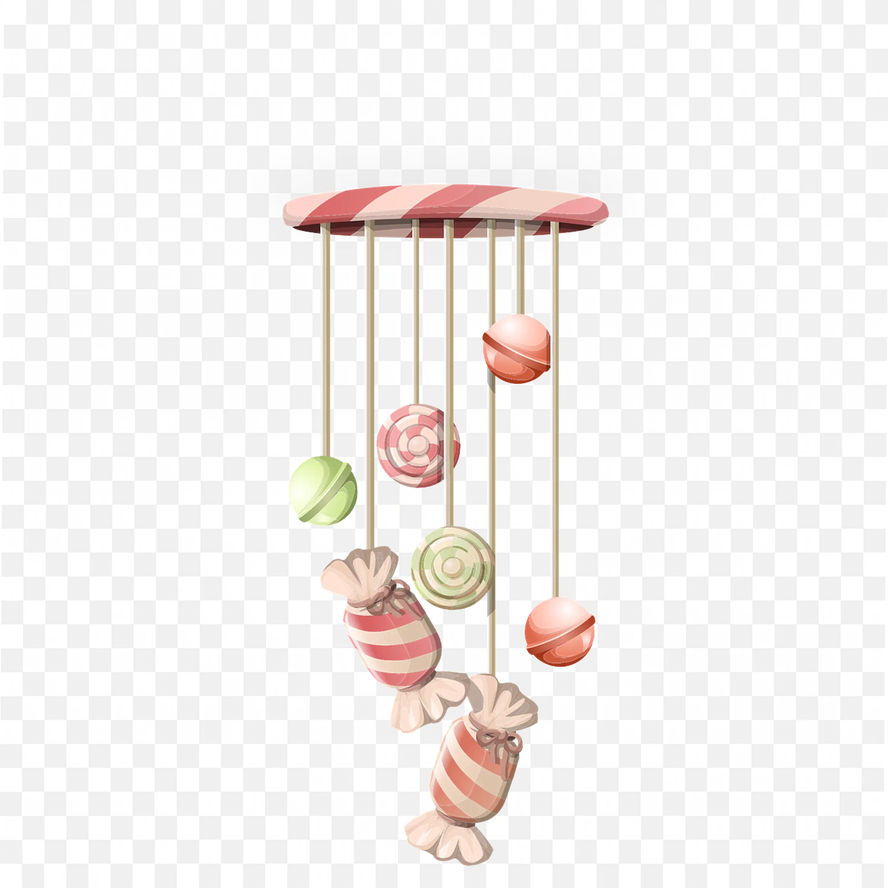 Pink Hanging Baby Cradle Frame with Toys and Ribbons Art