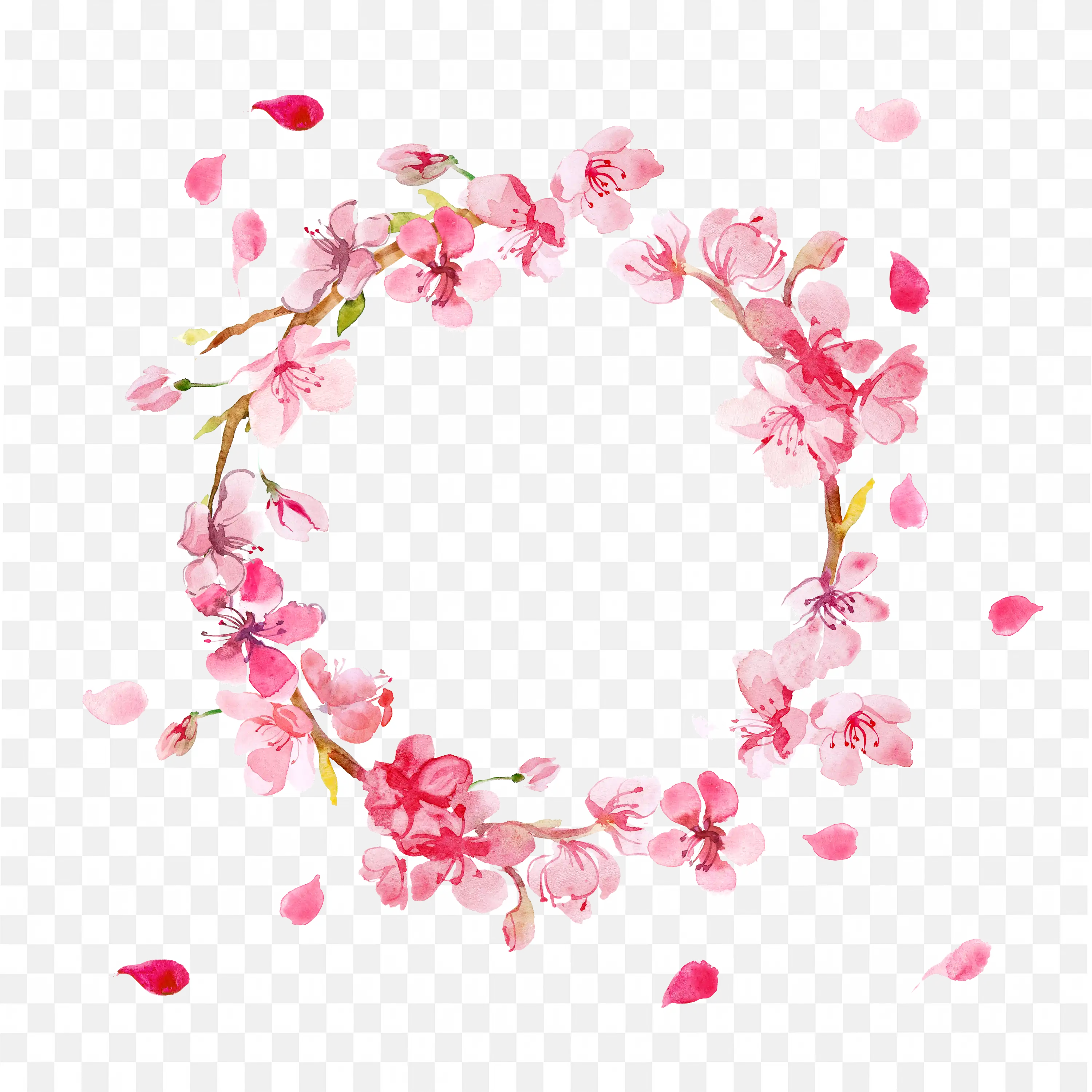 Pink Petal Blossom Circular Border Frame Decorative Art