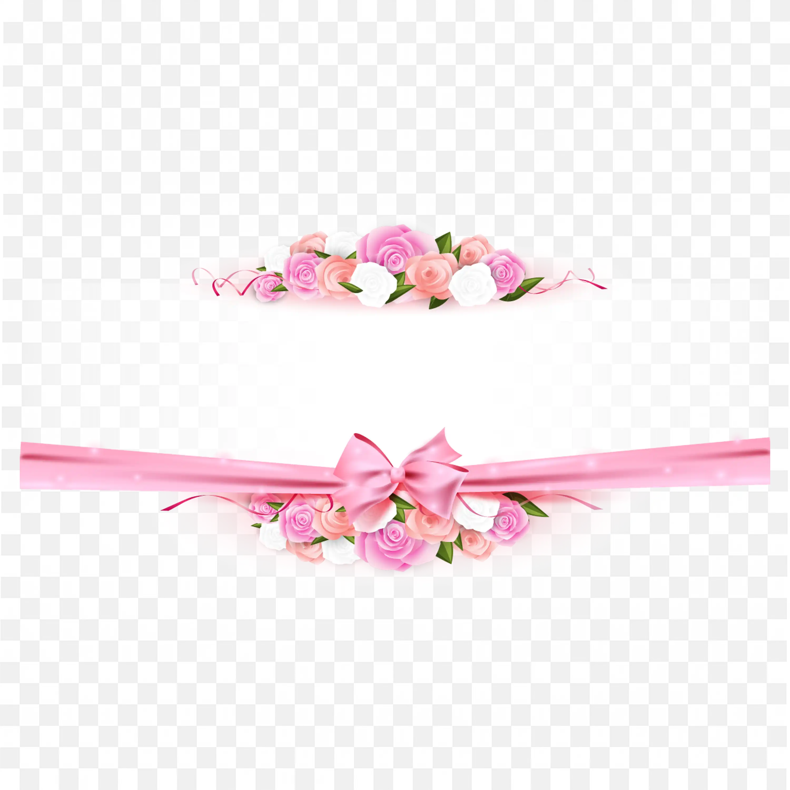 Pink Ribbon with Floral Decor Wedding Border Frame Png