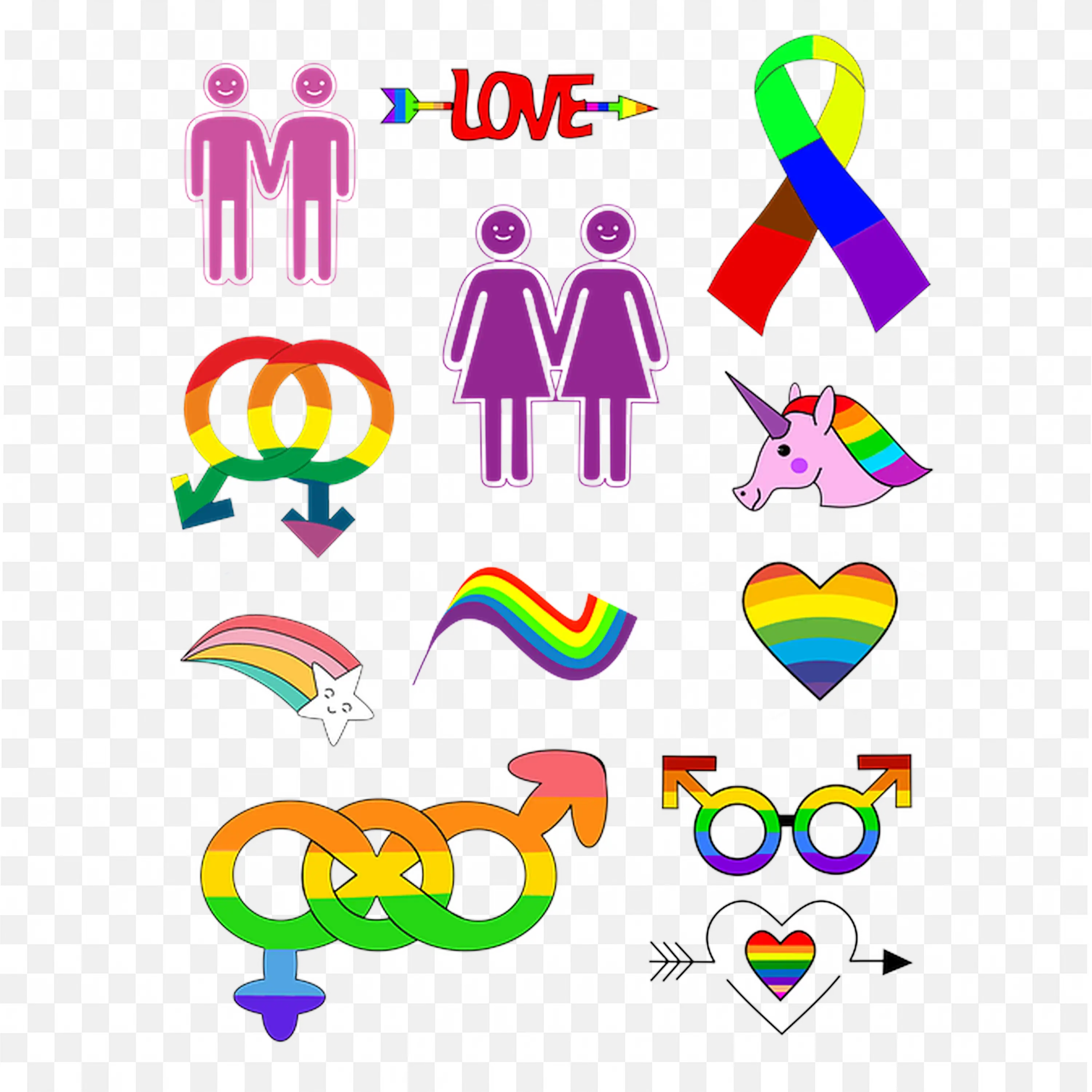 Rainbow Pride Icons Lgbt Love Symbols and Colorful Vector