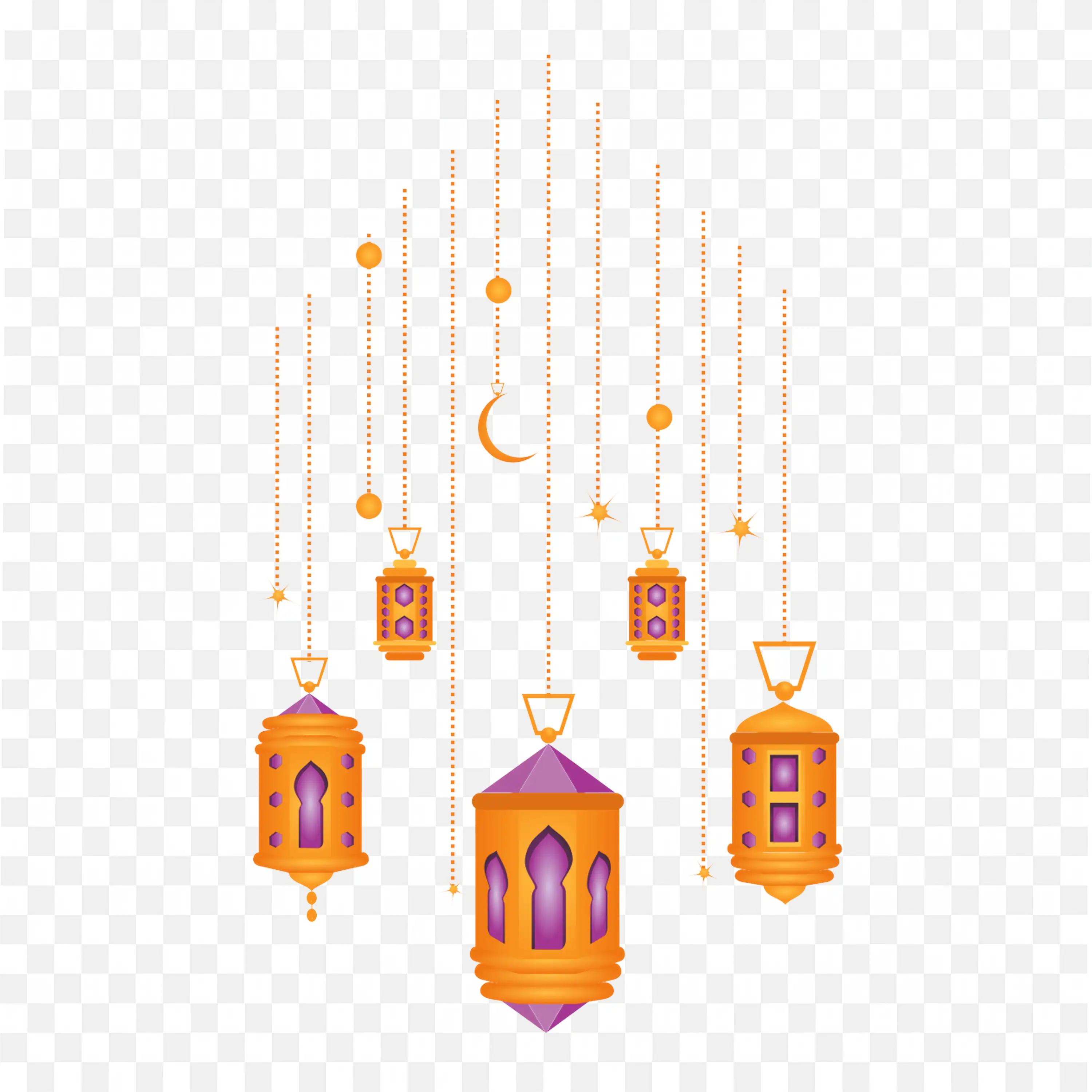 Ramadan Lanterns with Crescent Moon and Stars Islamic Art