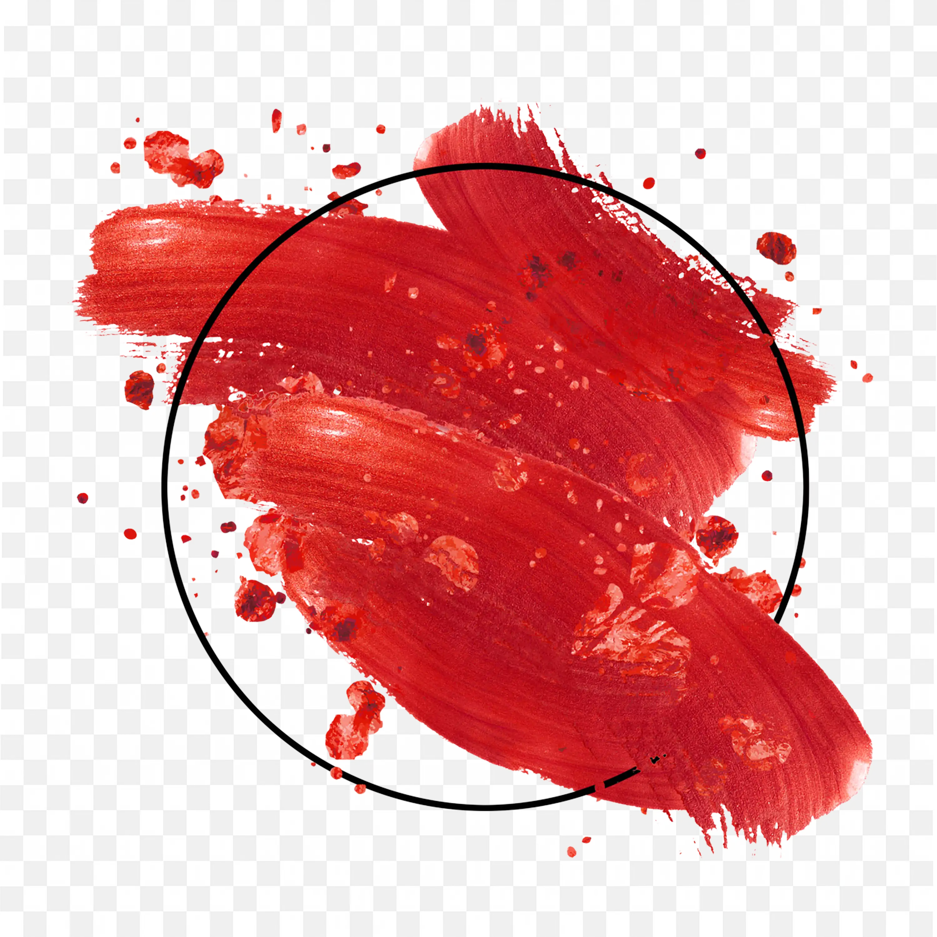 Red Brush Stroke Abstract Art Inside Black Circle Design Png