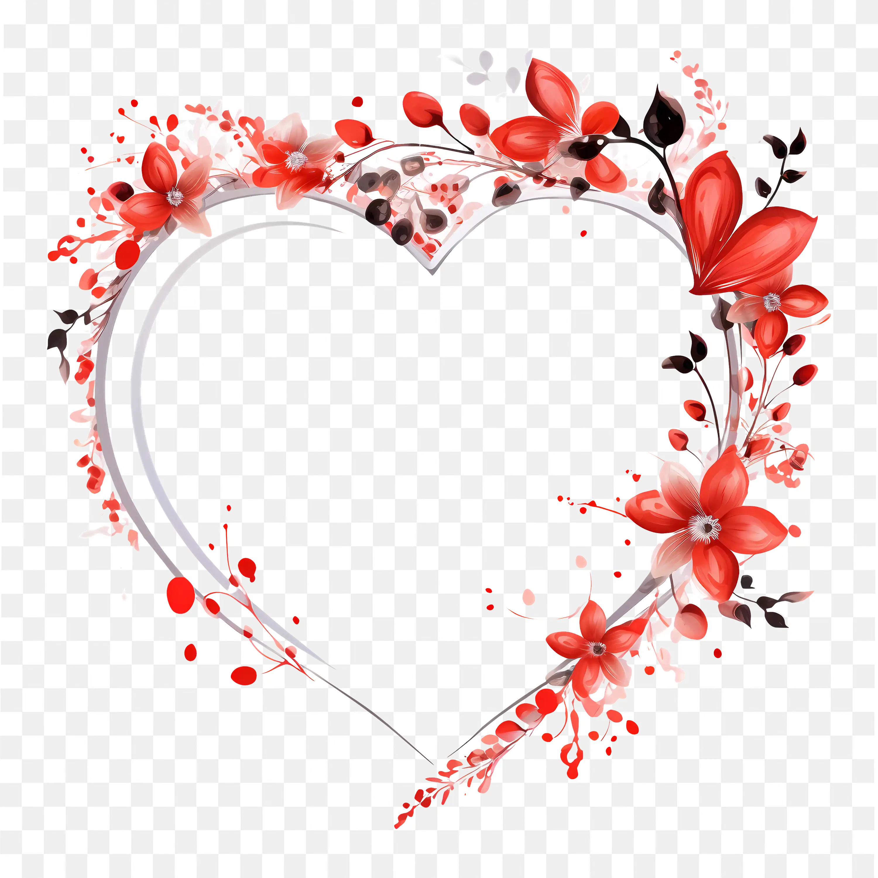 Red Heart Floral Romantic Valentines Decorative Frame