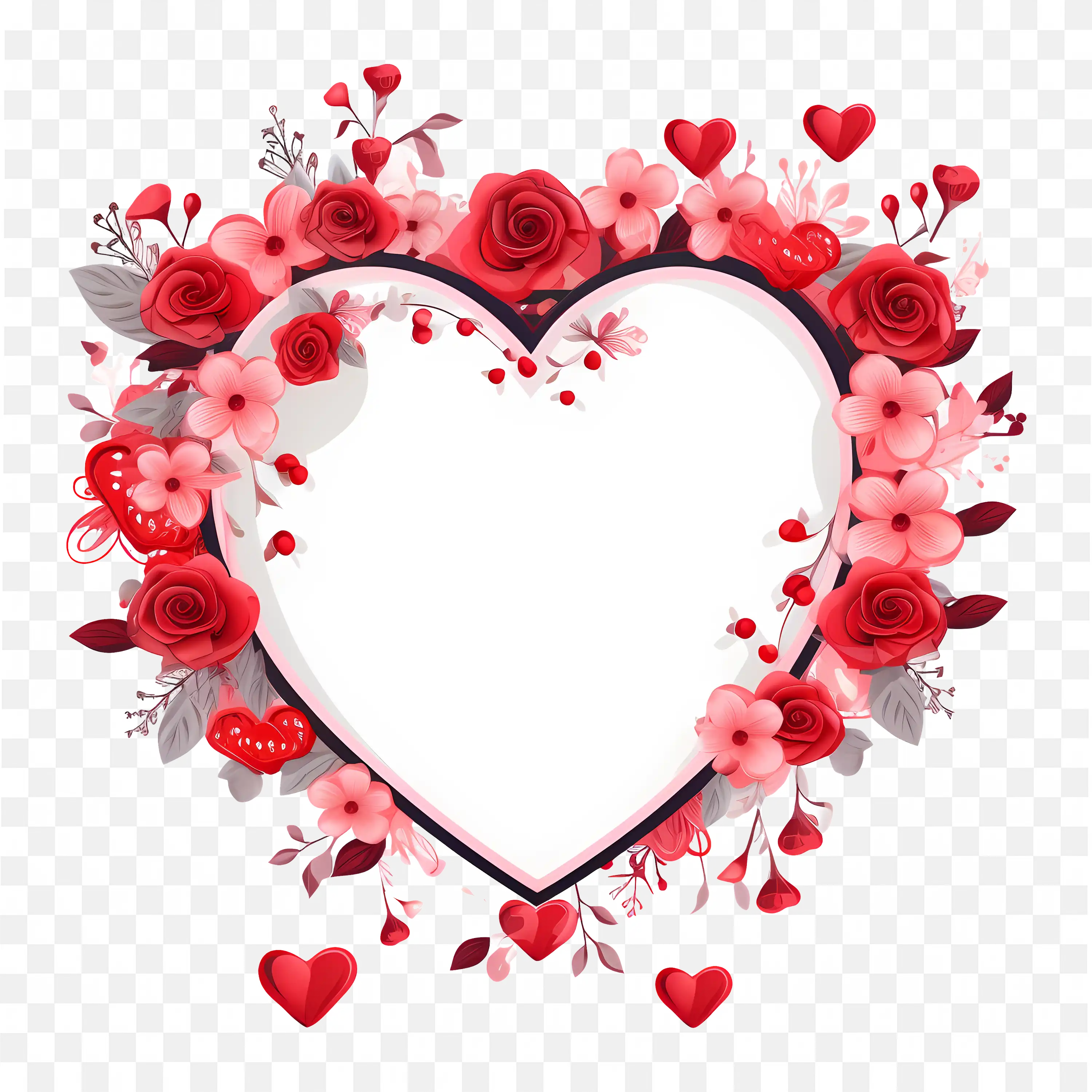 Red Heart Petals Forming a Heart Shaped Frame Outline Png