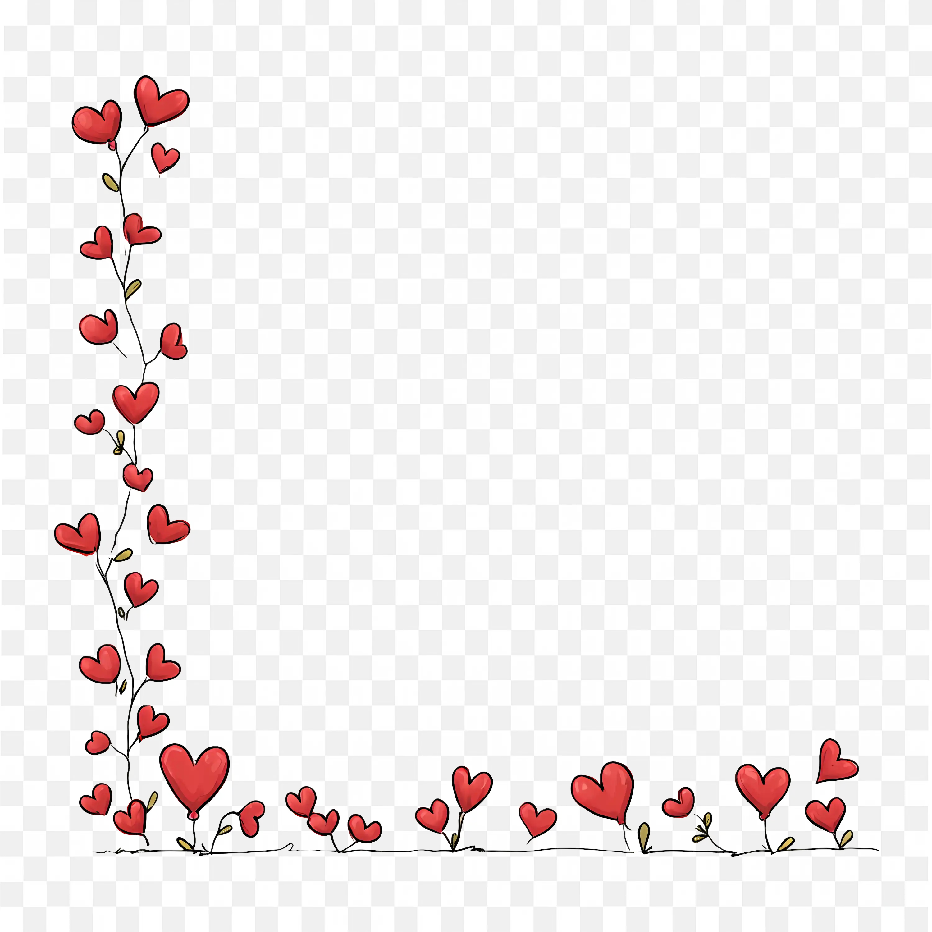 Red Hearts Forming L Shaped Border on a Soft Blue Frame