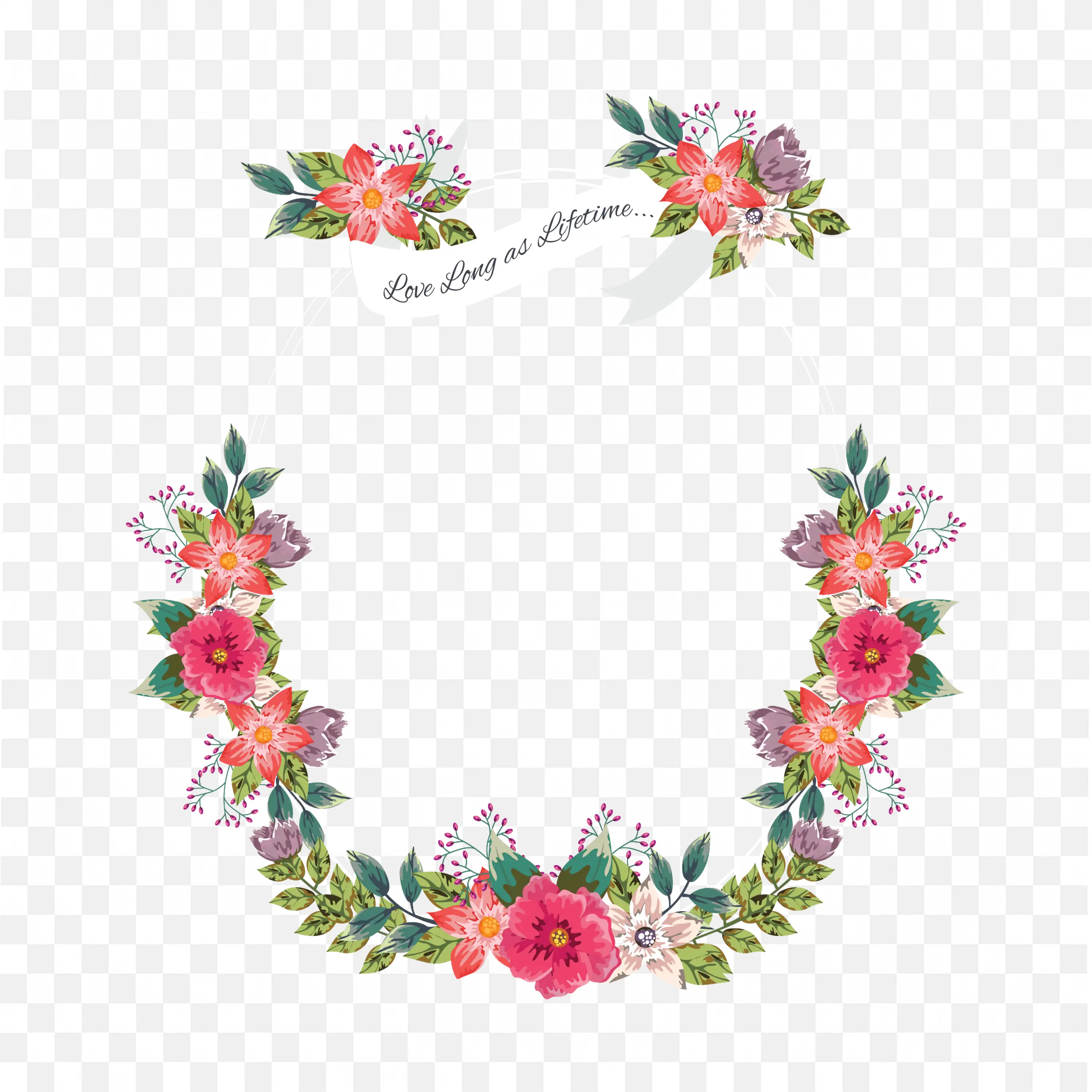 Red Pink Floral Garland Frame with White Background Art