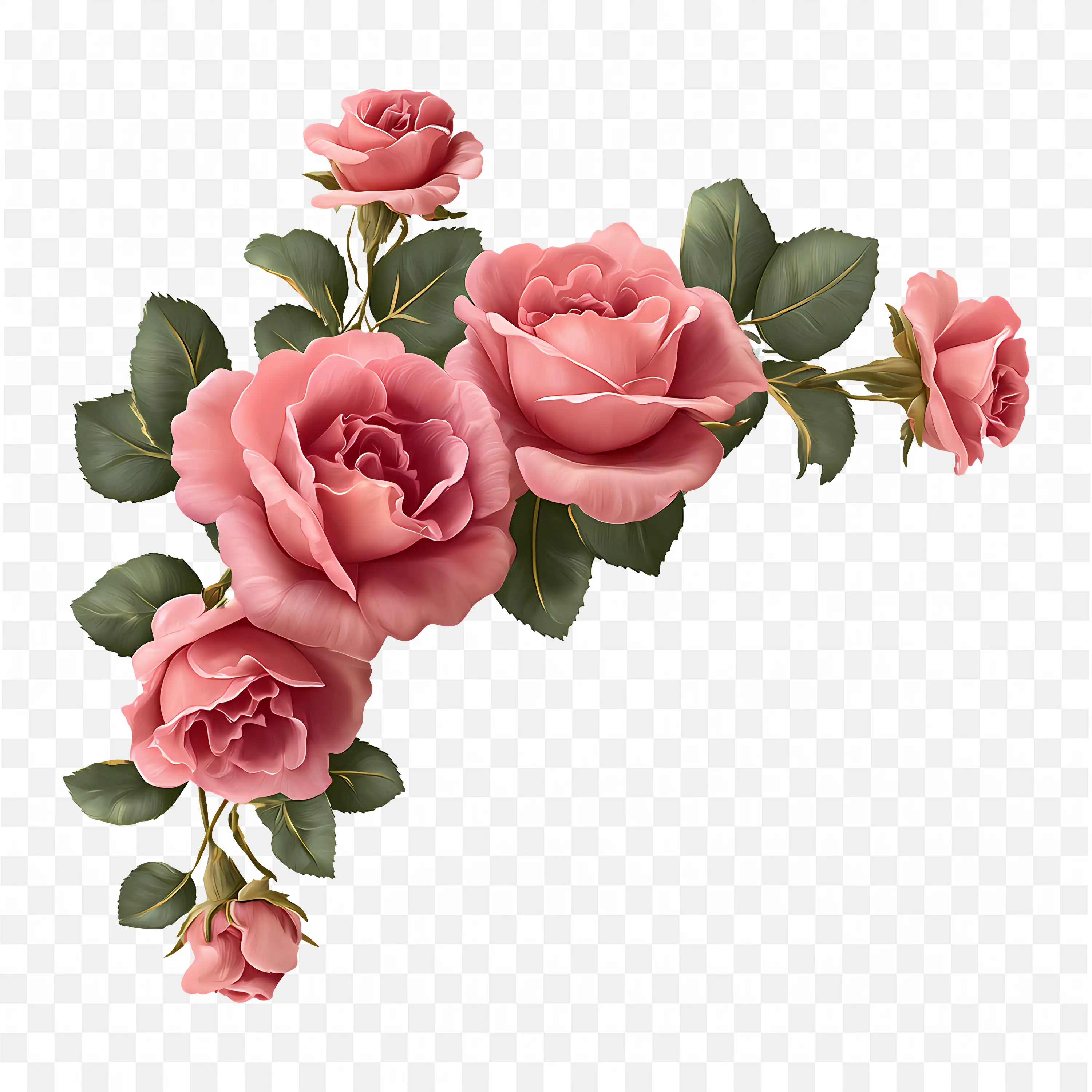 Red Pink Roses Corner Frame for Elegant Wedding Border