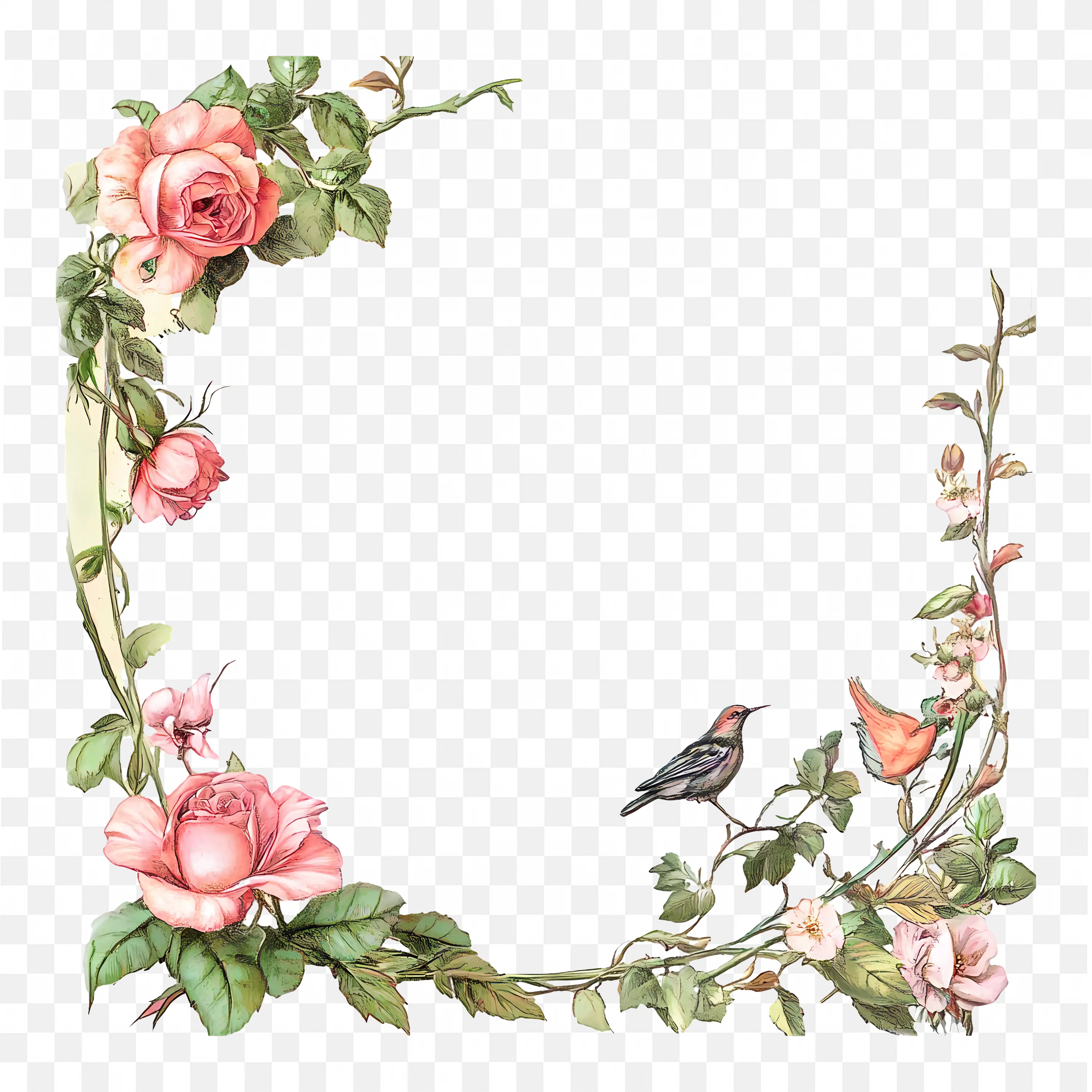 Romantic Rose Corner Frame with White Background Design