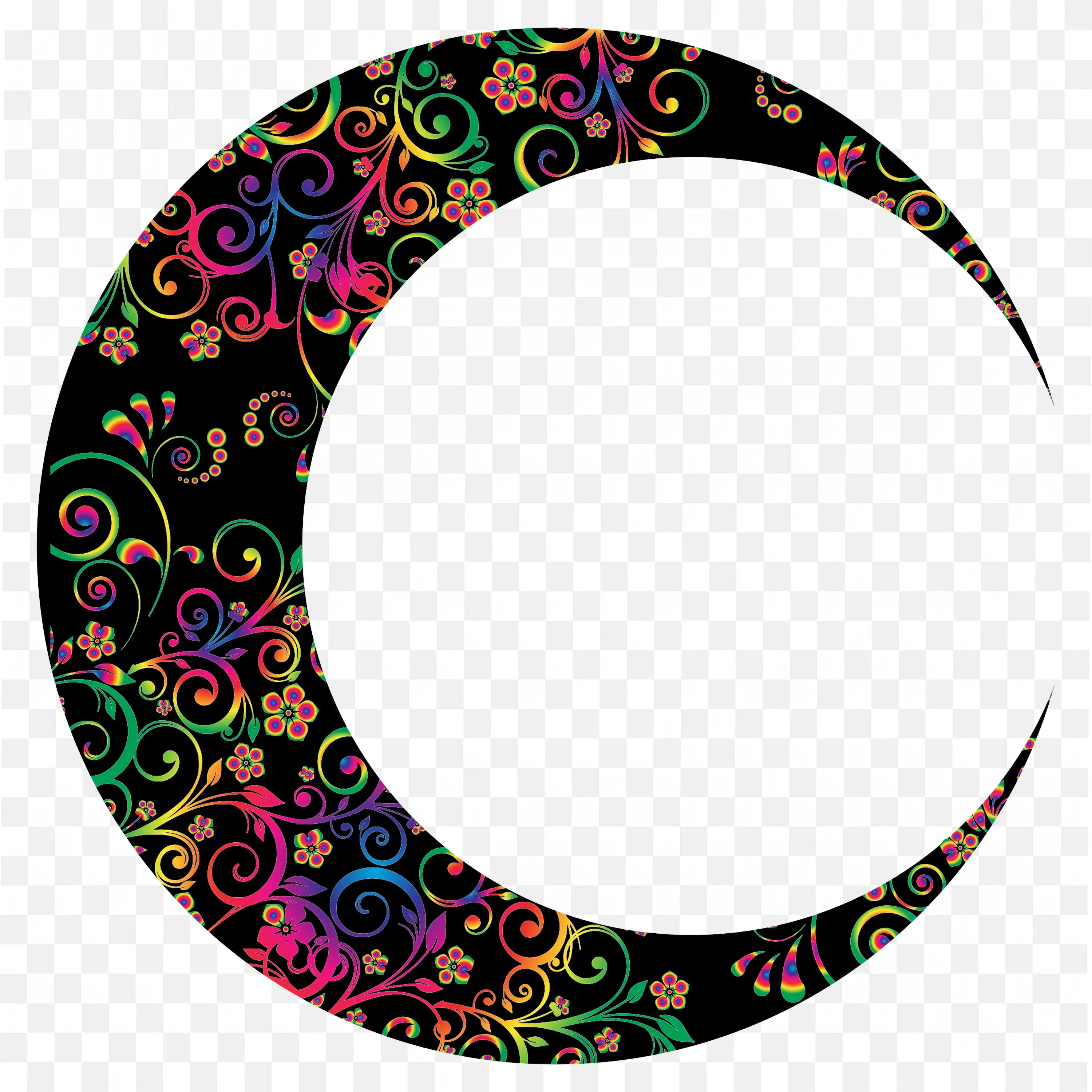 Round Black Frame with Floral Design Crescent Border Png