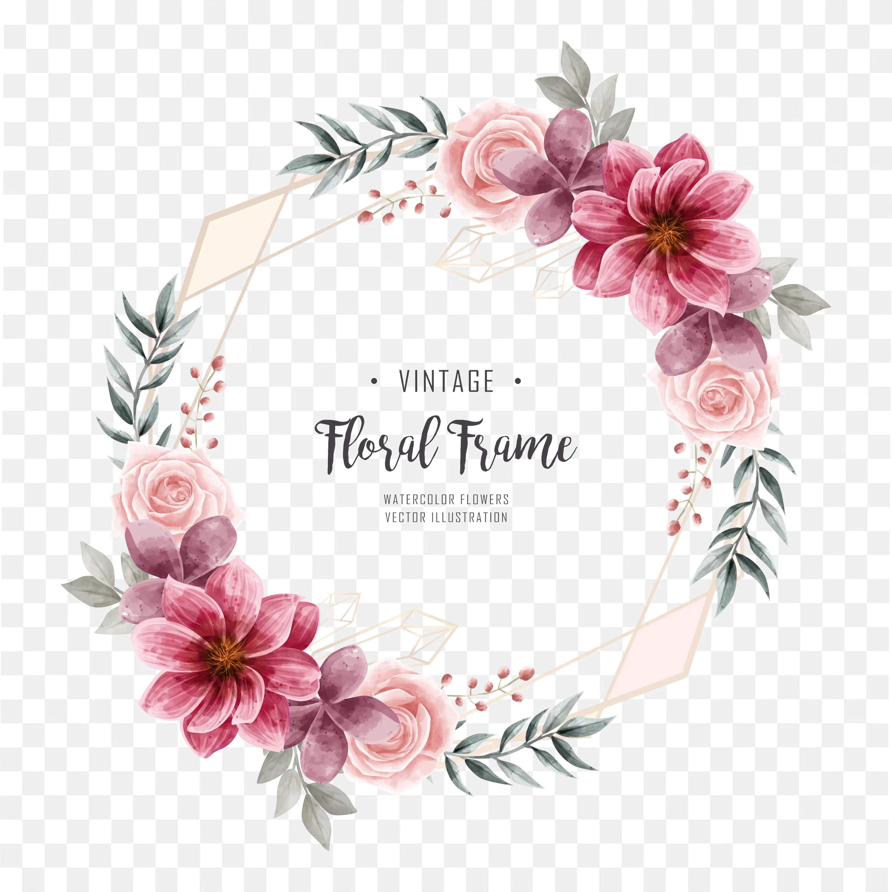 Round Floral Wreath Frame with Pink Flowers and Text