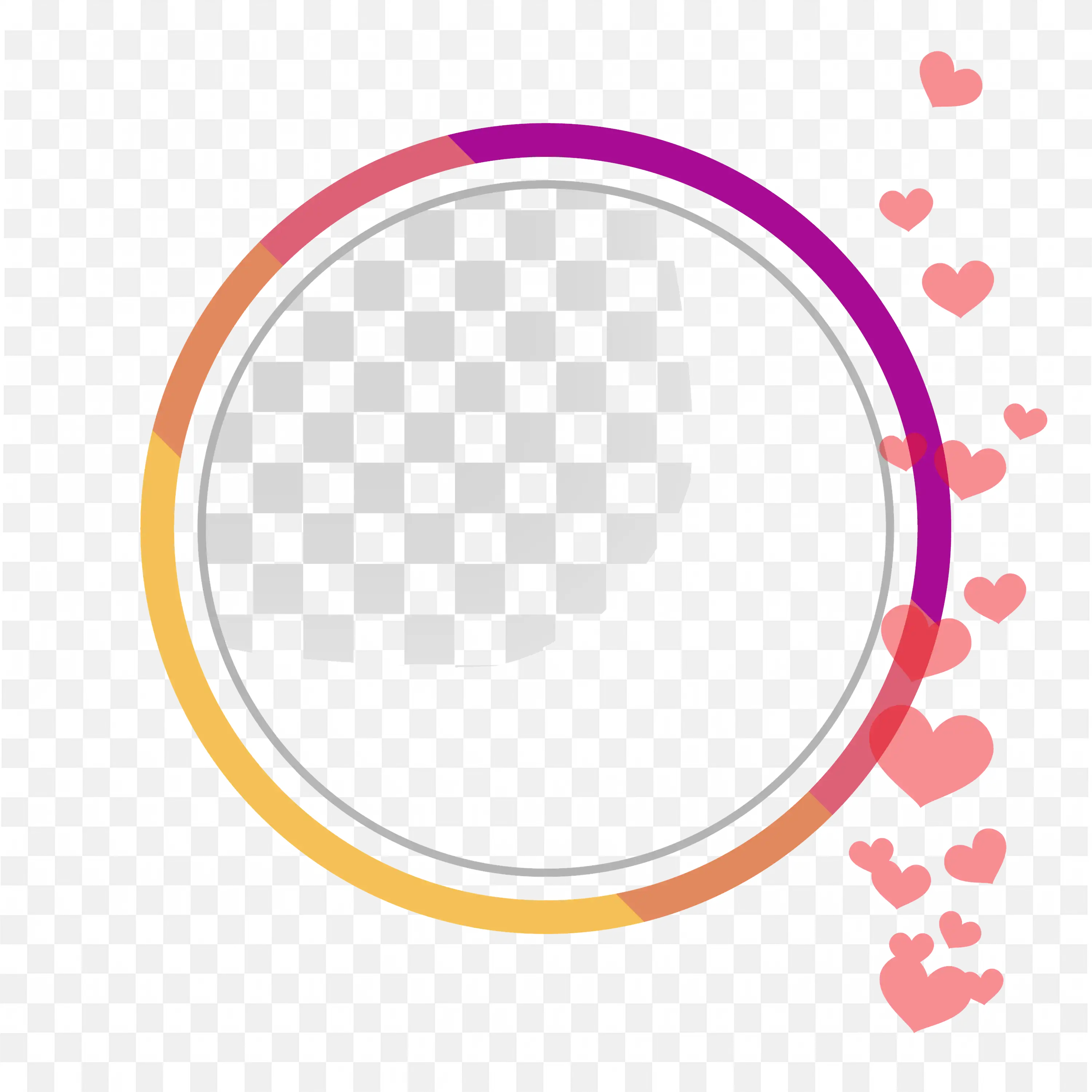 Round Frame with Pink Hearts Transparent Photo Overlay Art