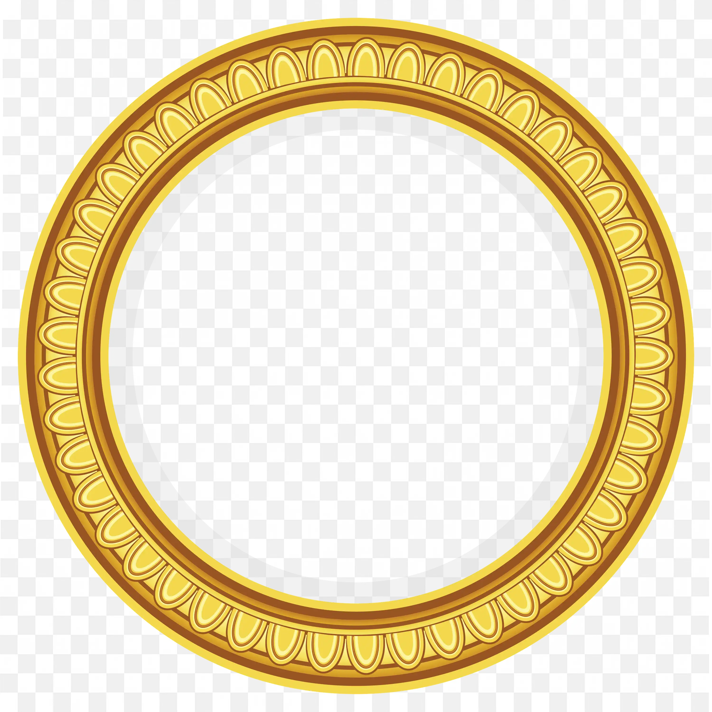 Round Golden Frame with Embossed Decorative Pattern Png