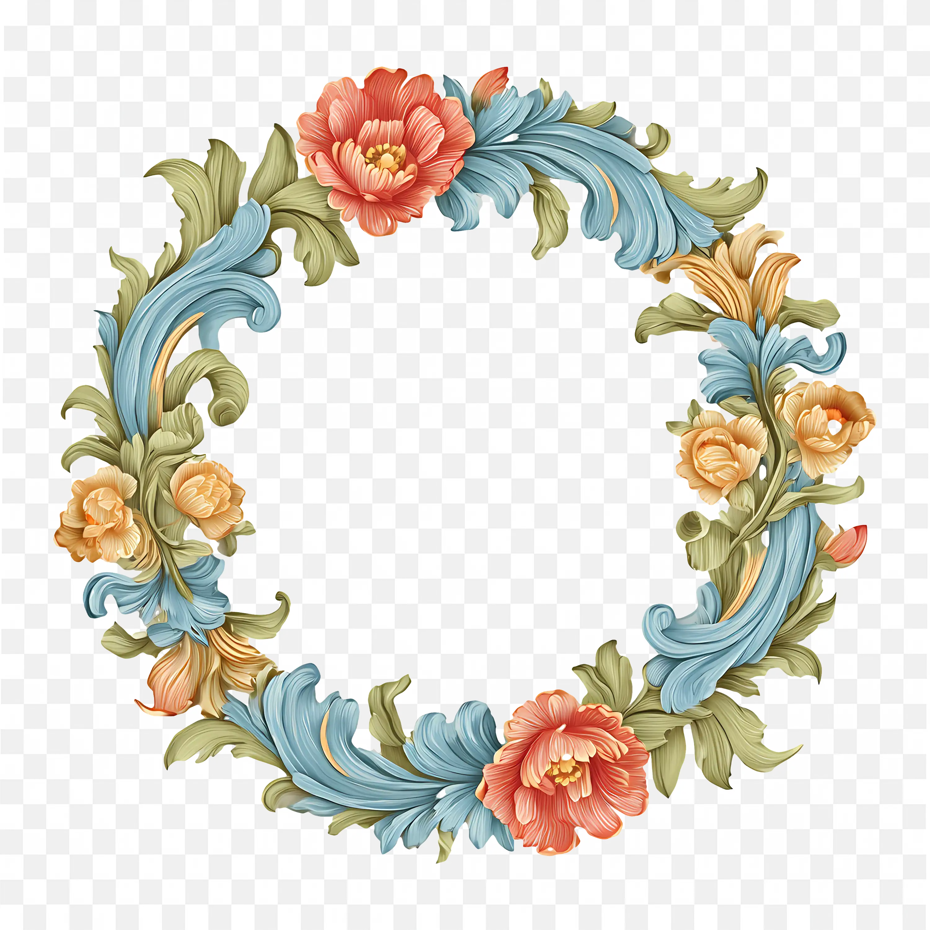 Rustic Flower Wreath Frame with Red and Yellow Flowers