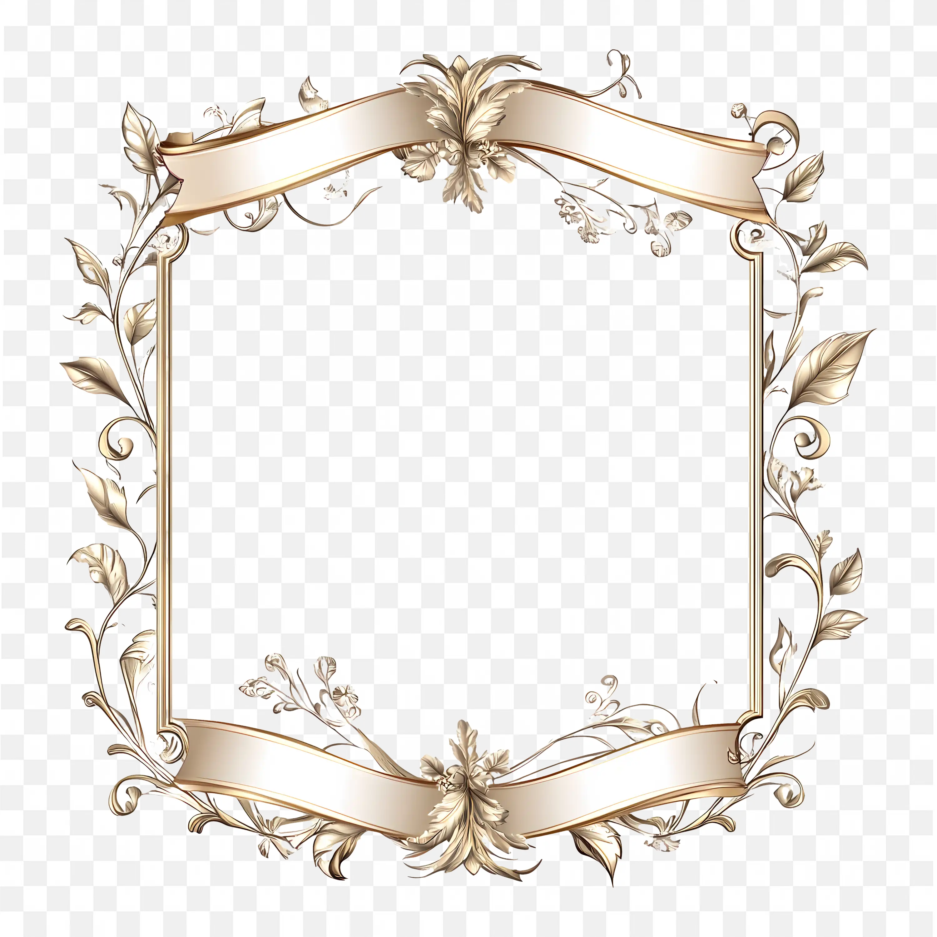 Rustic Twigs and Leaves Square Frame Nature Style Png