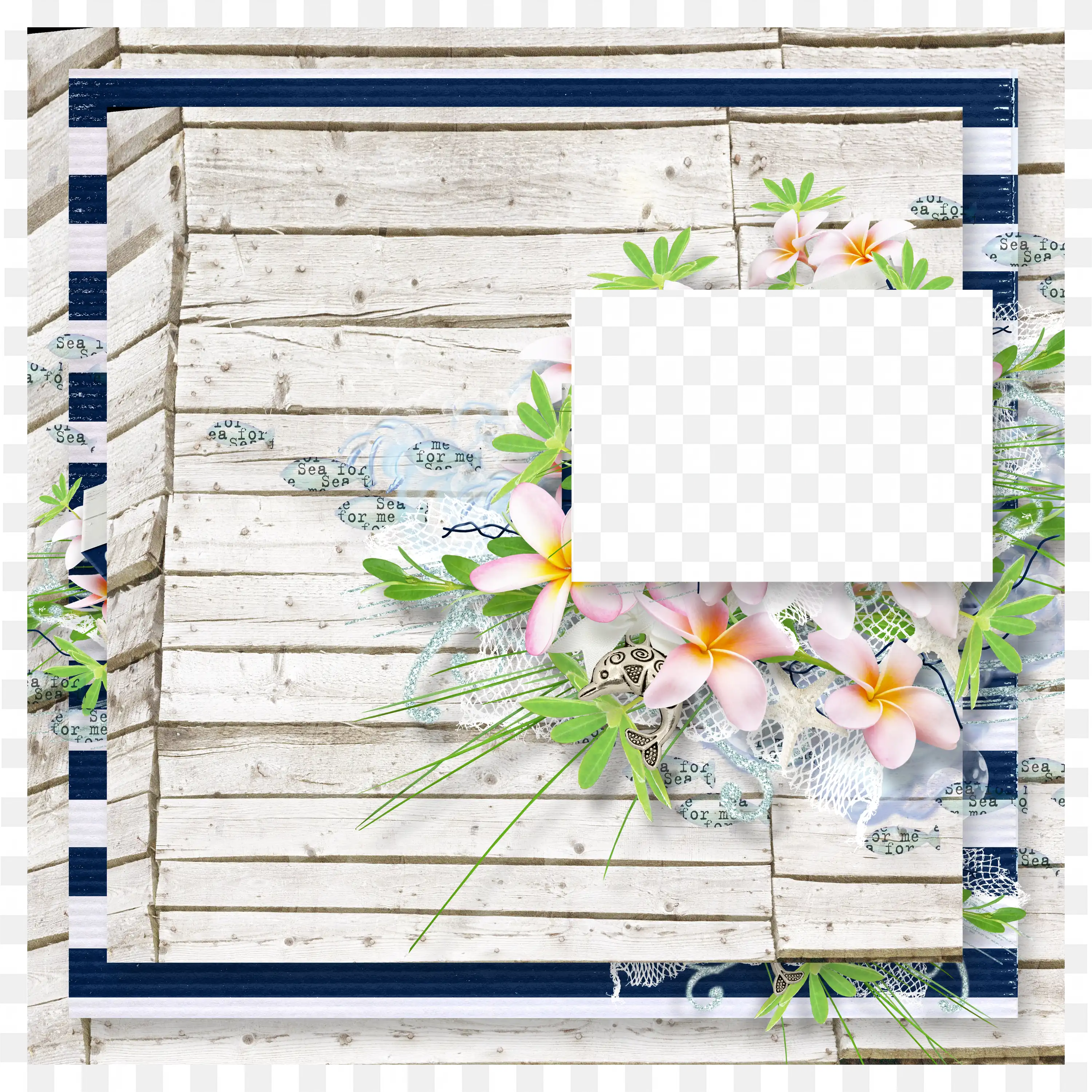 Rustic Wooden Board Frame with White Blank Center Png