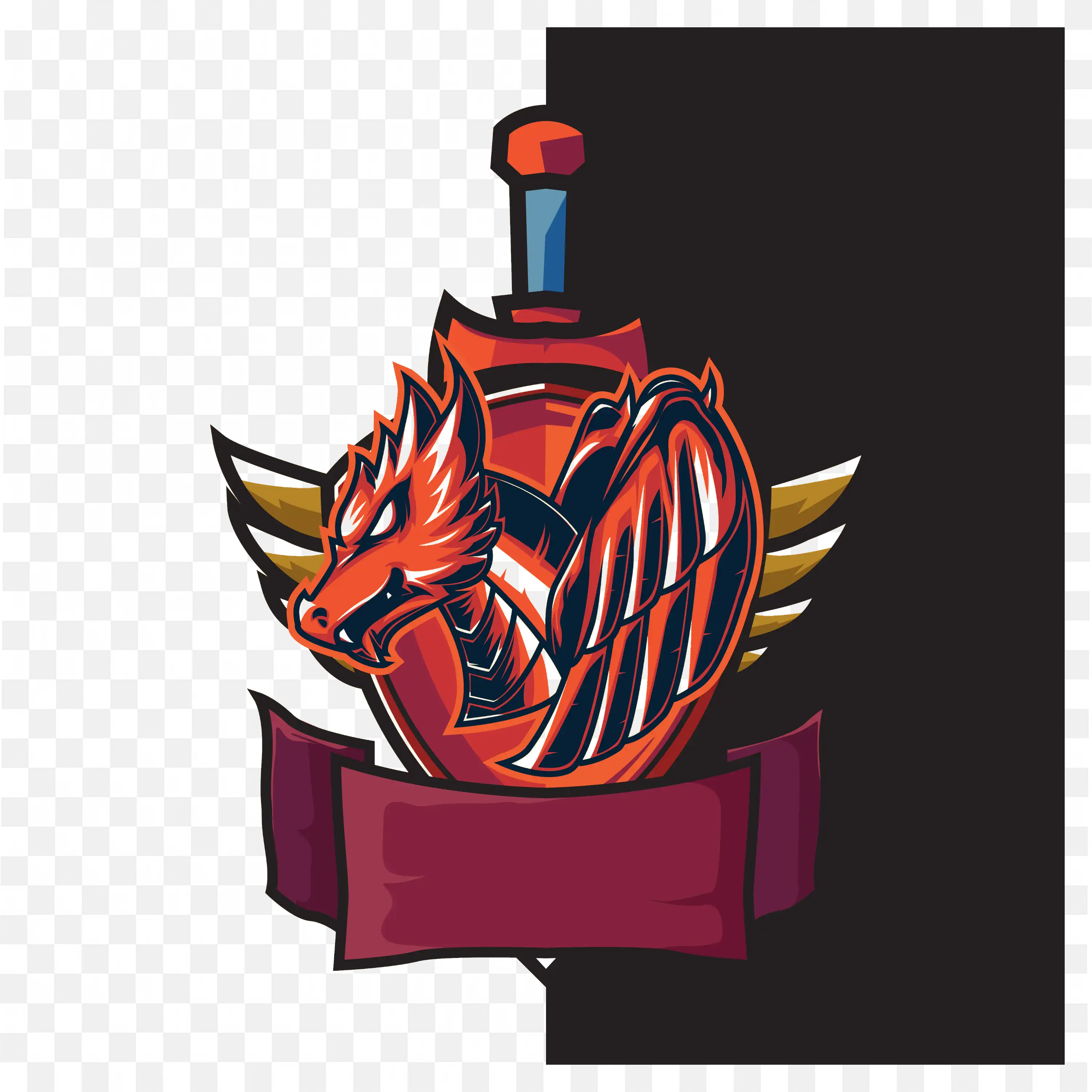 Sacred Sword Icon with Red Fire Crest Gaming Frame Design