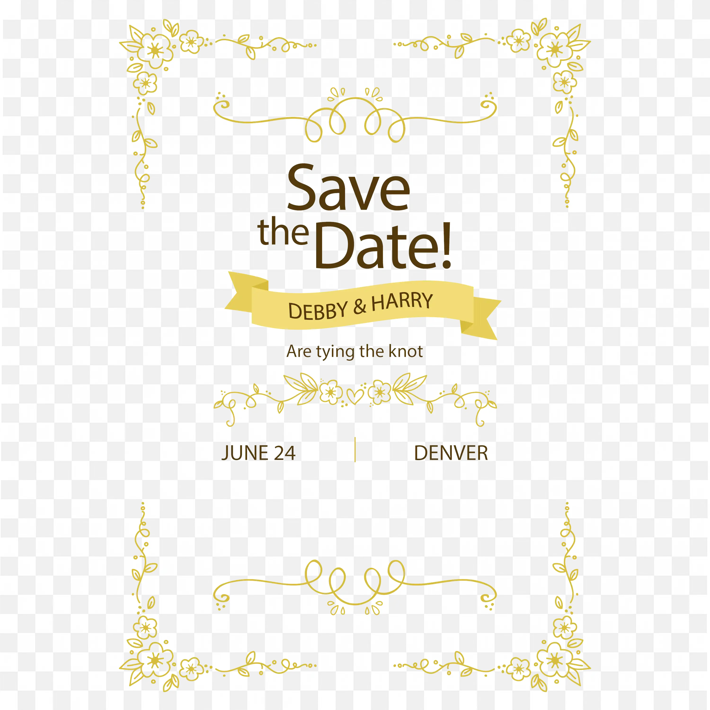 Save The Date Elegant Wedding Card Frame with Floral Art