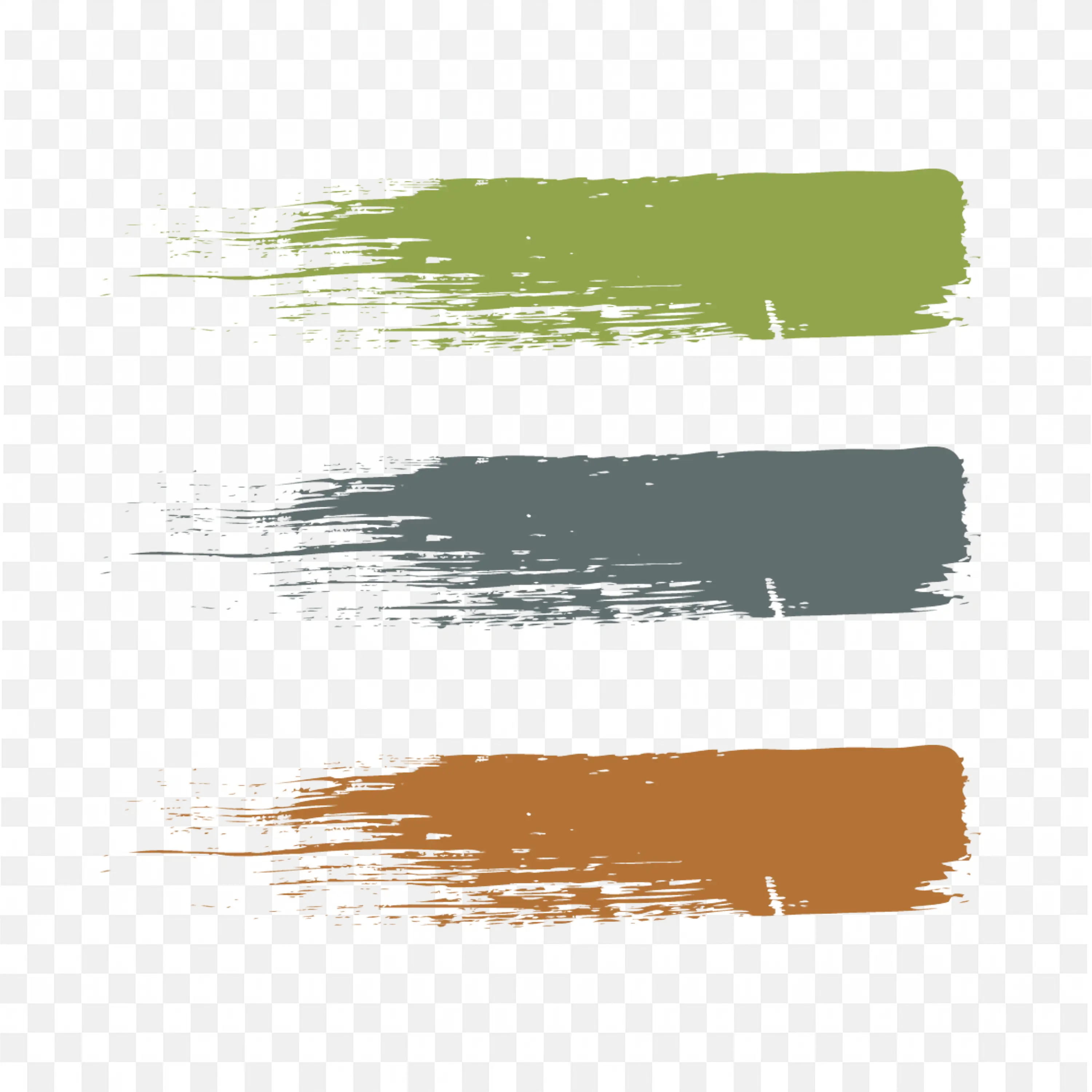 Set Of Green Brown Gray Brush Paint Stroke Texture Png