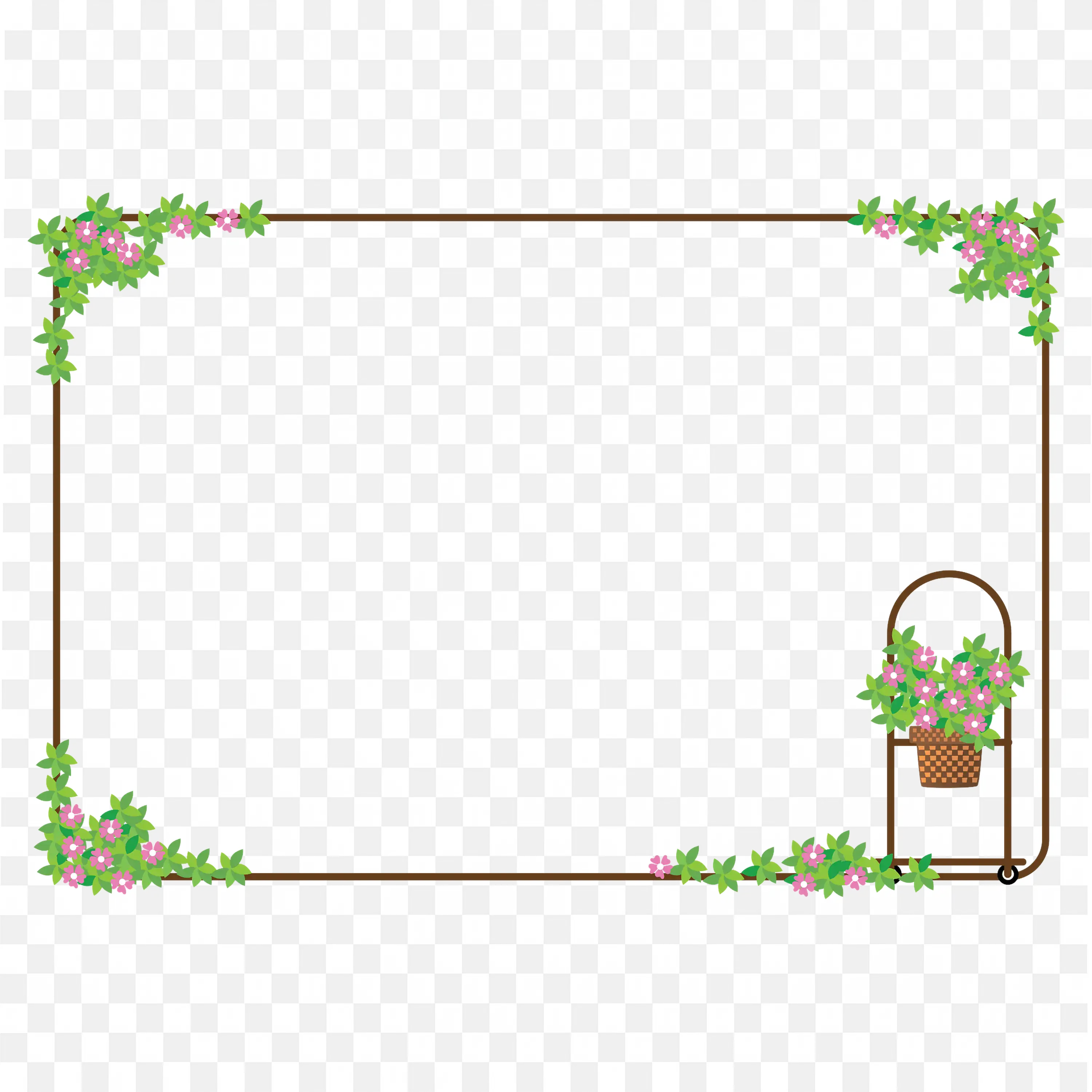 Simple Green Leaves and Flower Frame Border Png Image