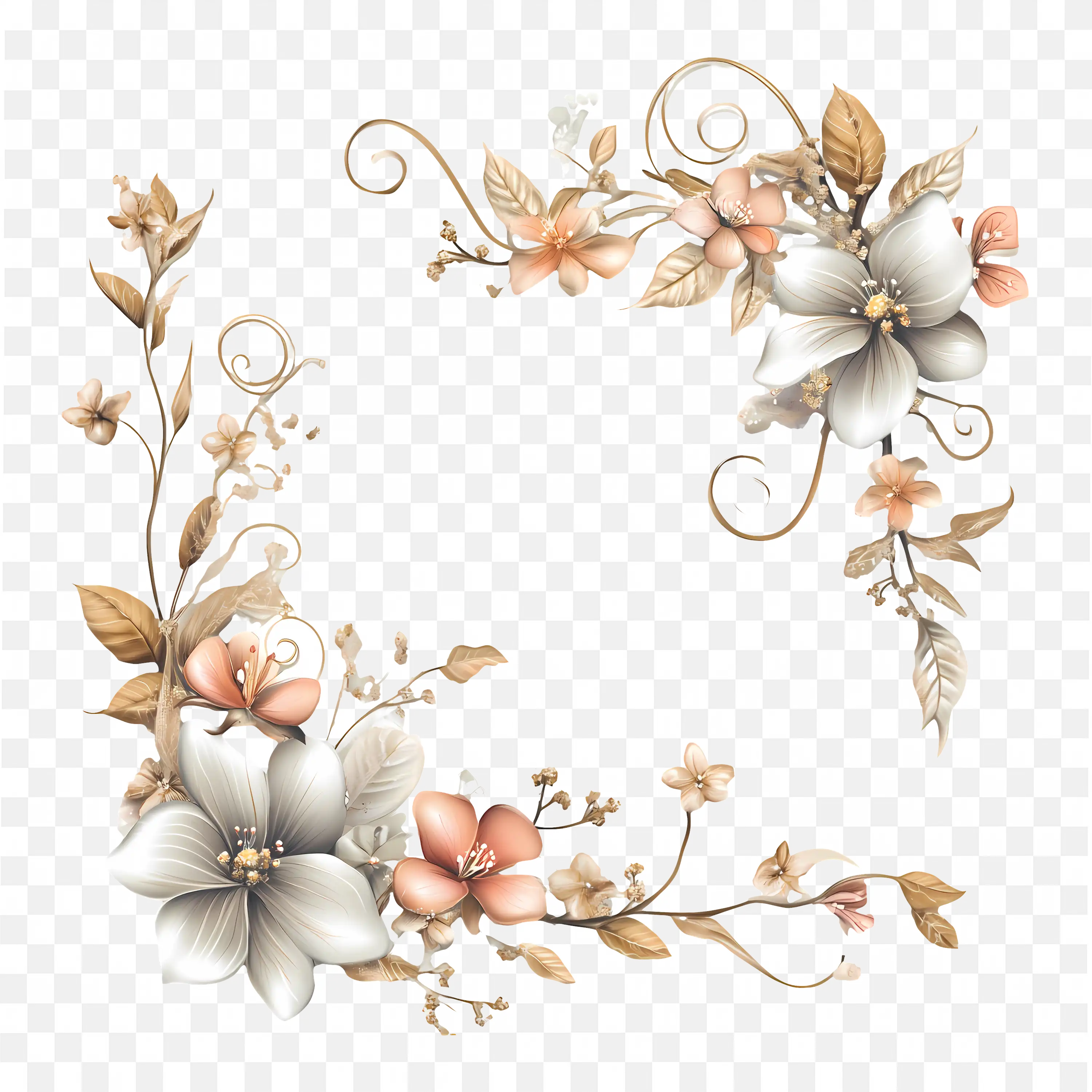 Soft Beige Flowers Border Elegant Classic Floral Frame