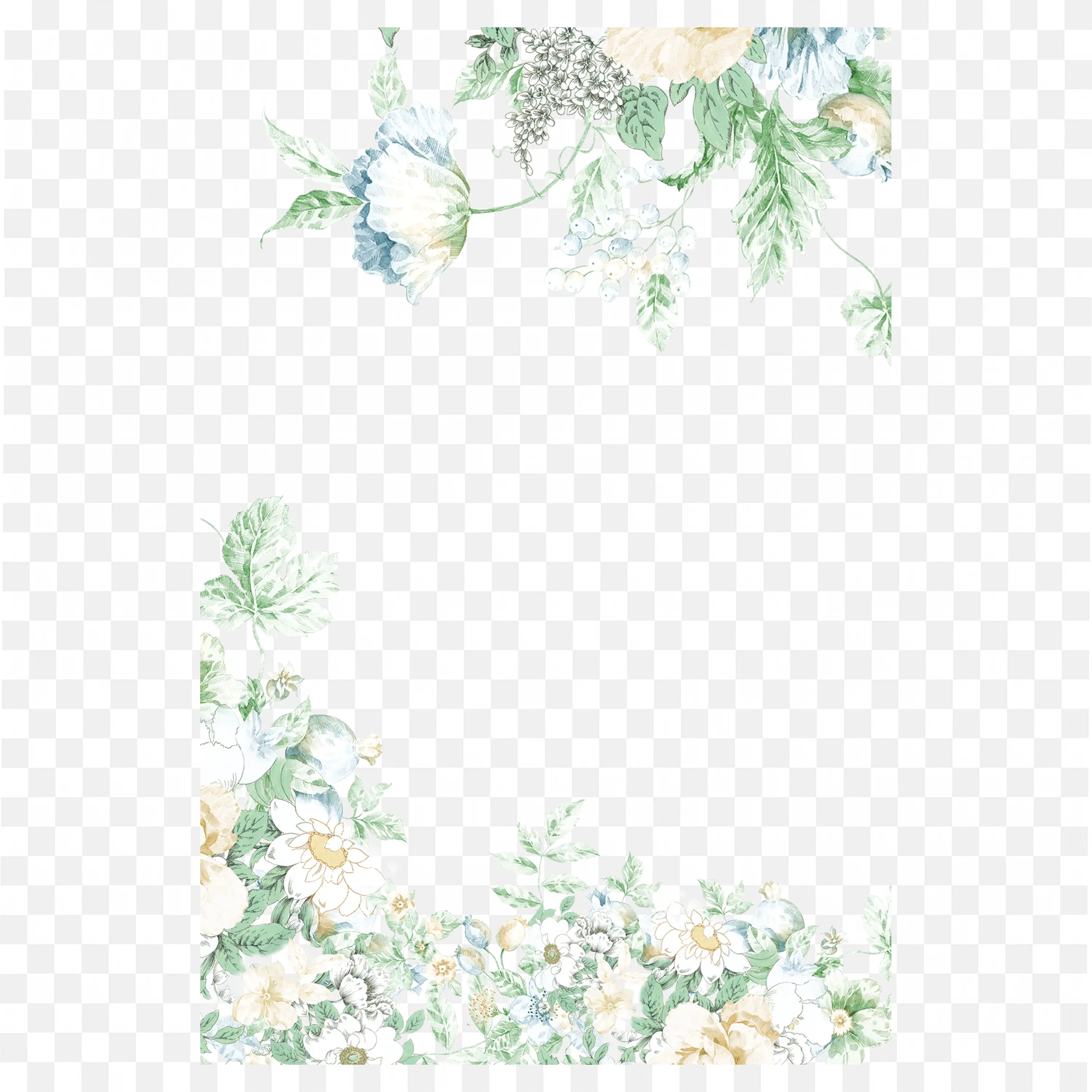 Soft Green Leaf and Vine Watercolor Border Frame Png