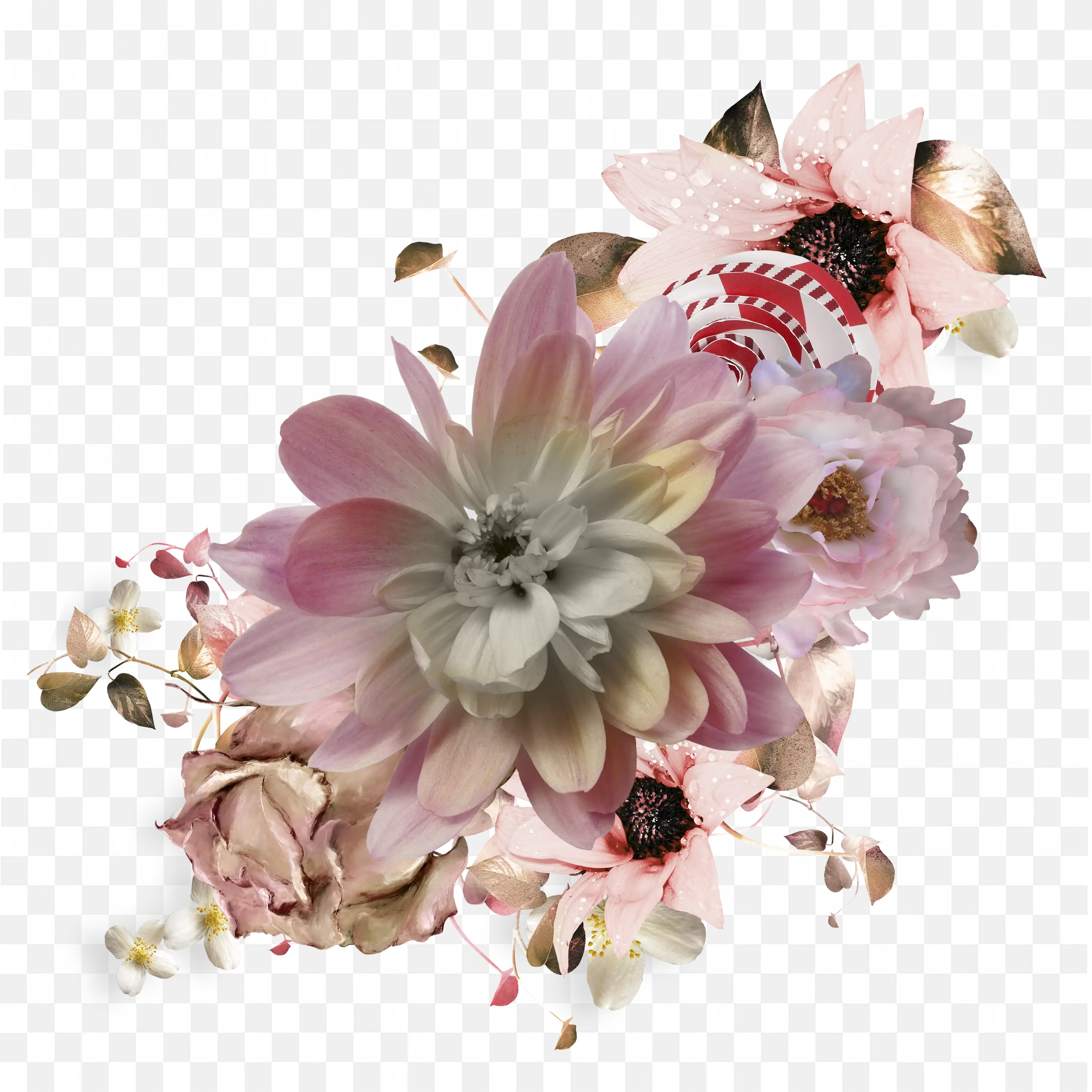 Soft Pink and Beige Floral Bouquet Overlay Frame