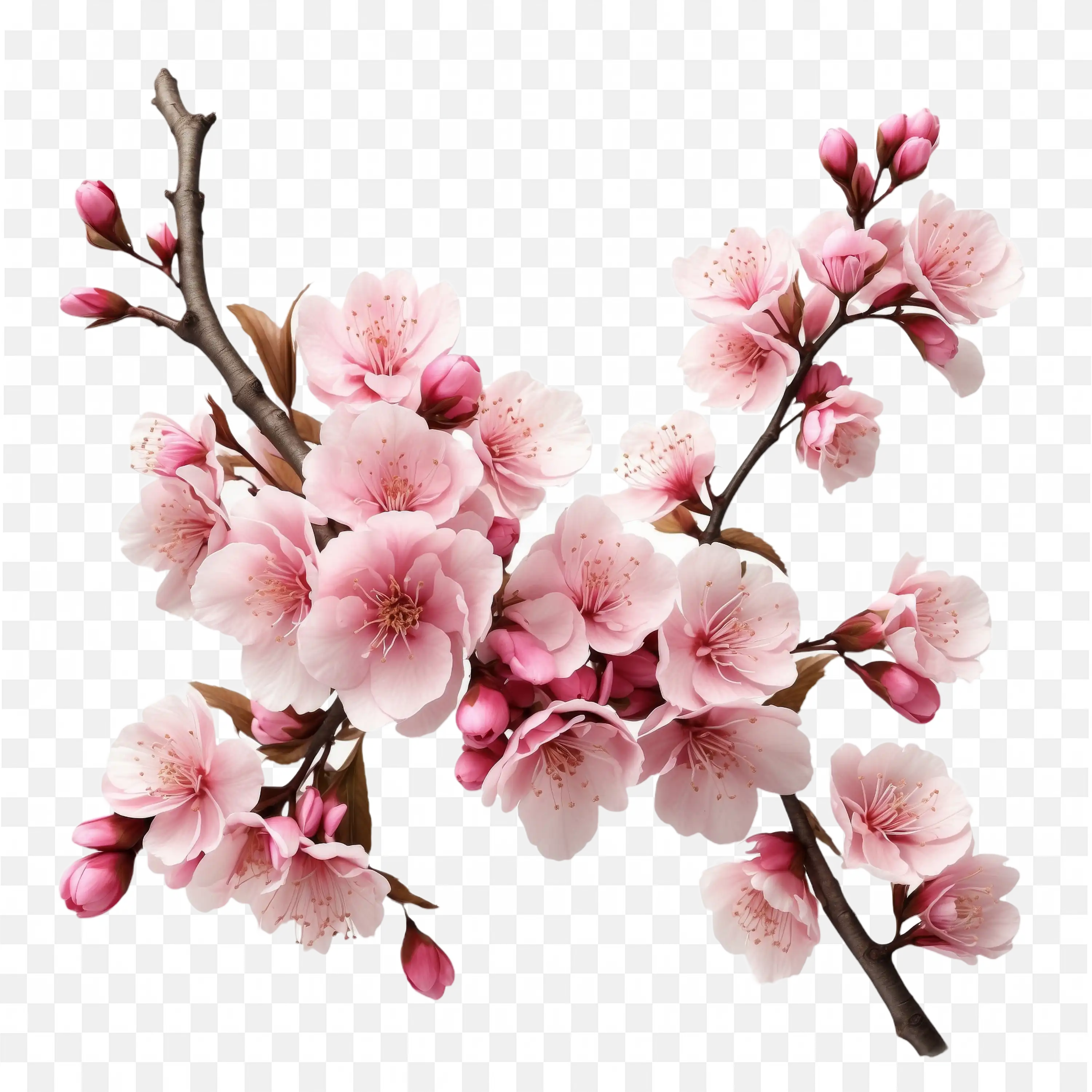 Soft Pink Cherry Blossom Branch Frame with Transparent Bg
