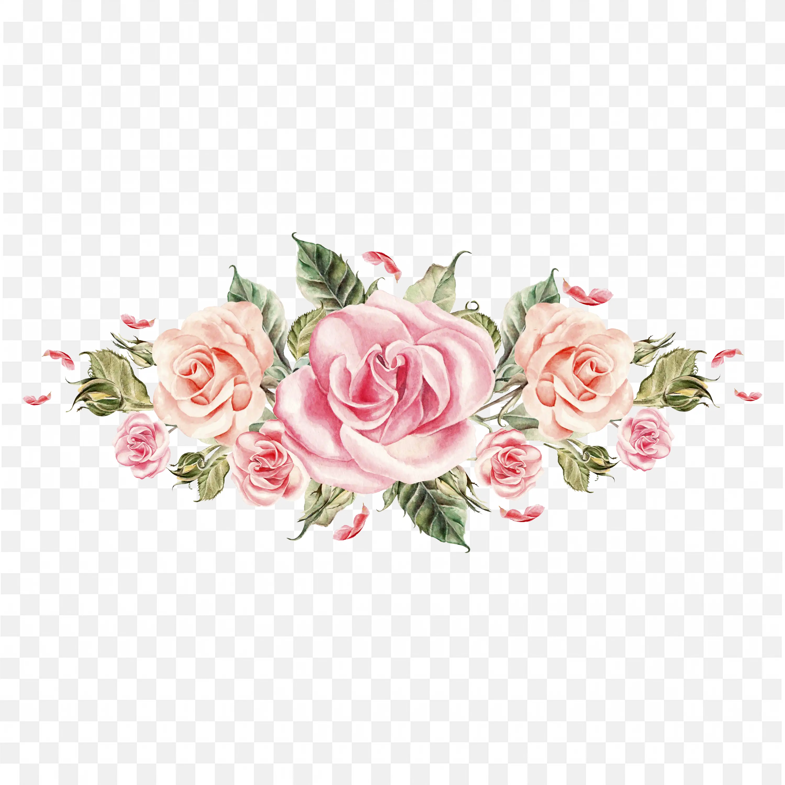 Soft Pink Floral Decoration with Roses and Green Leaves